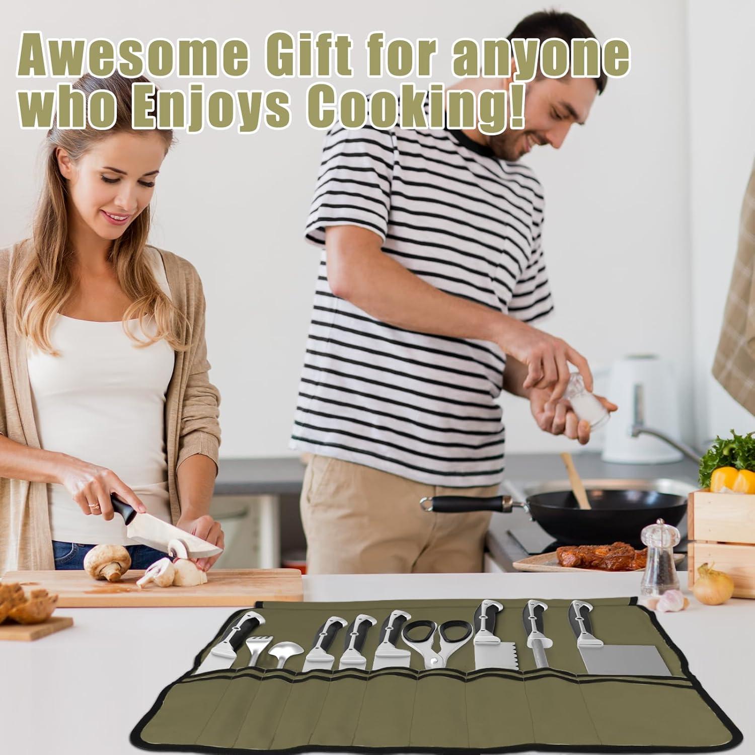 Bolsa de Cuchillos de Chef QIQU Verde Ejército 10 Ranuras