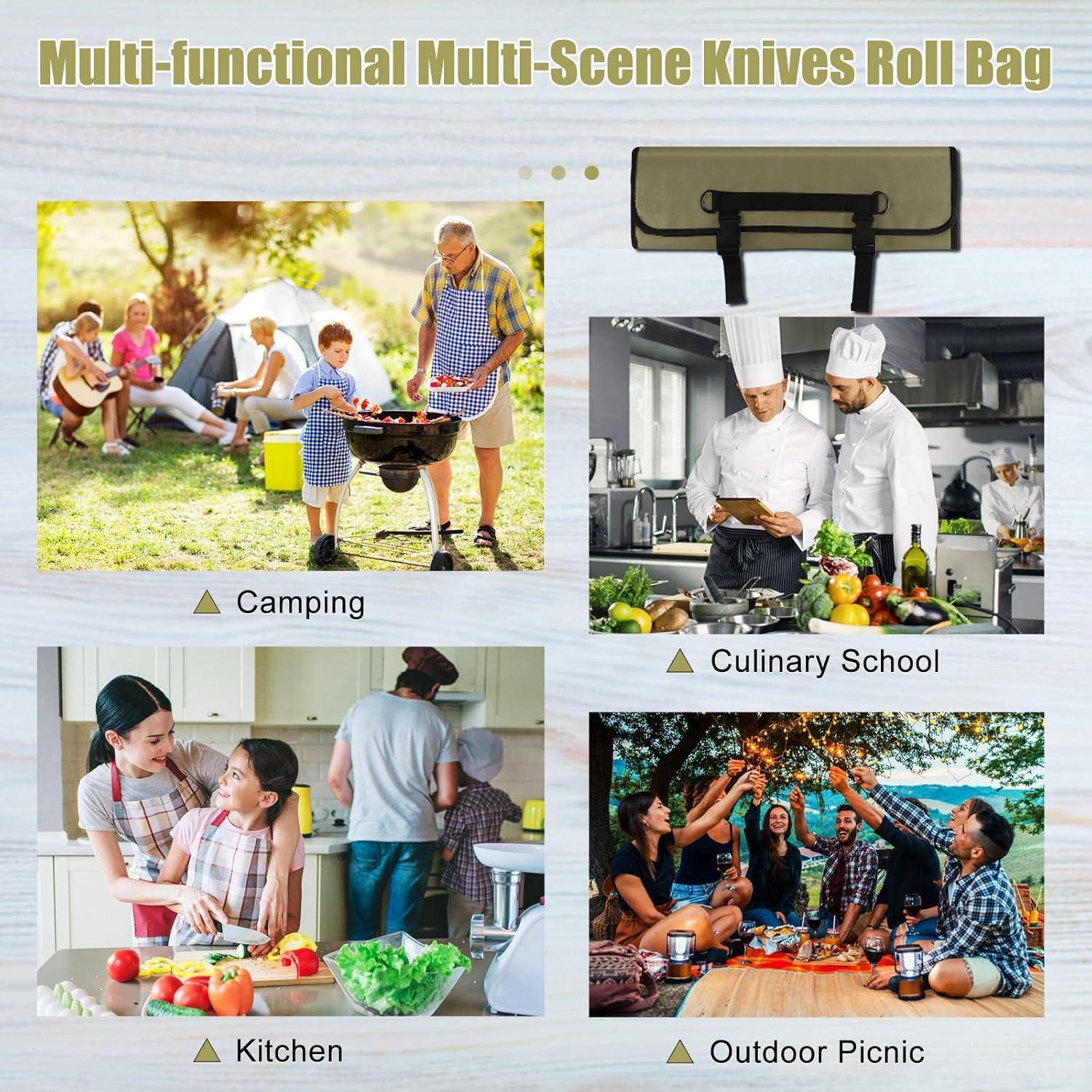 Bolsa de Cuchillos de Chef QIQU Verde Ejército 10 Ranuras