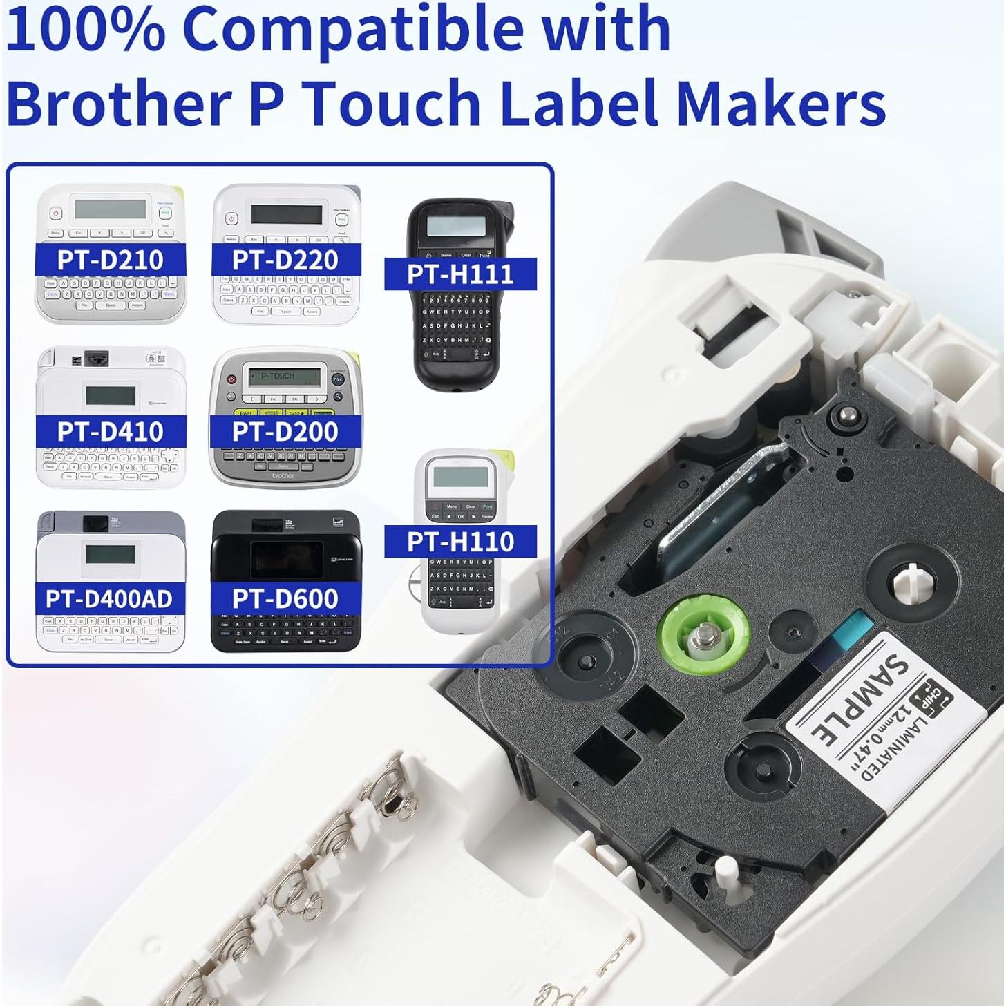 Cinta de Etiquetas Laminada VolenGo 12mm Negro sobre Blanco - 2 Paquetes