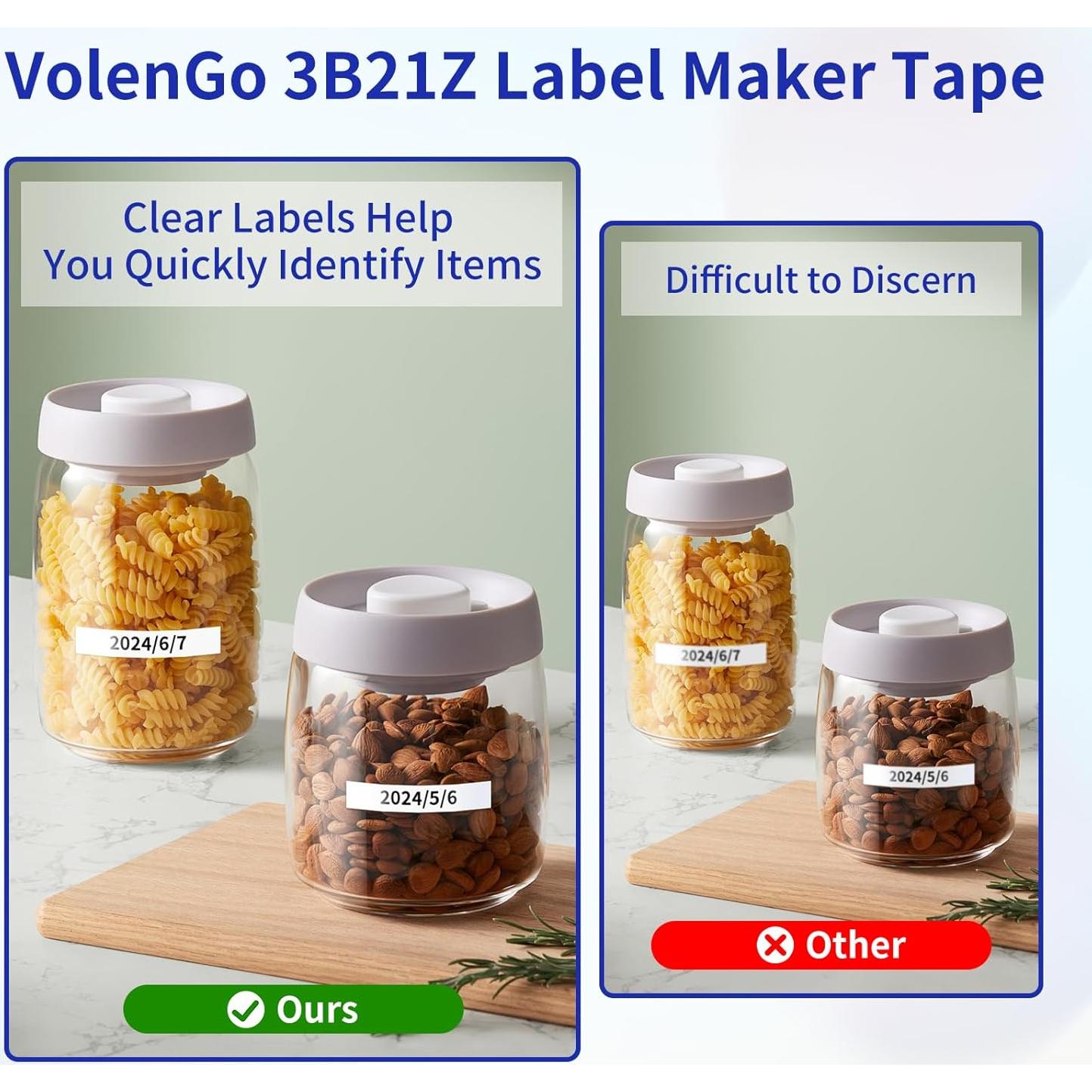 Cinta de Etiquetas Laminada VolenGo 12mm Negro sobre Blanco - 2 Paquetes