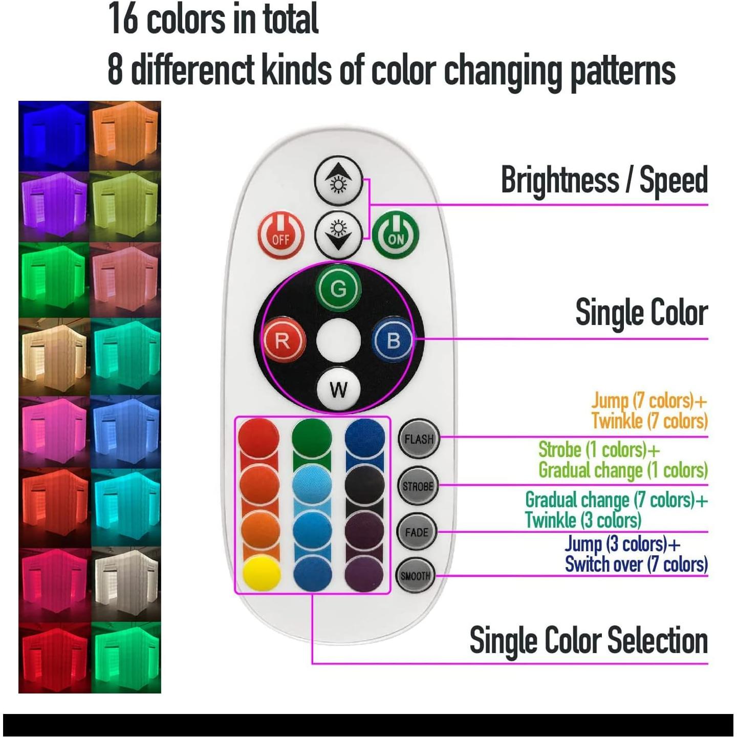 Cabina de Fotos Inflable CZGBRO 2.5x2.5m con LED 16 Colores