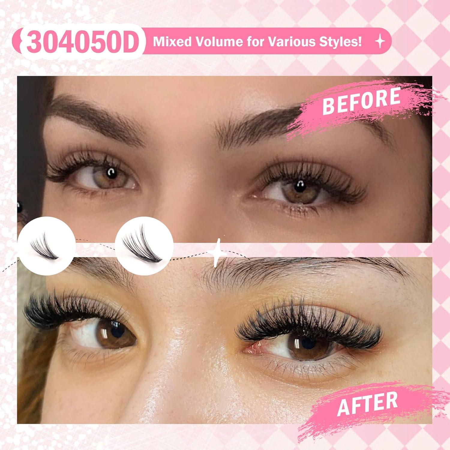 Grupos de Pestañas GAQQI 300Pcs 9-16mm D Curl DIY