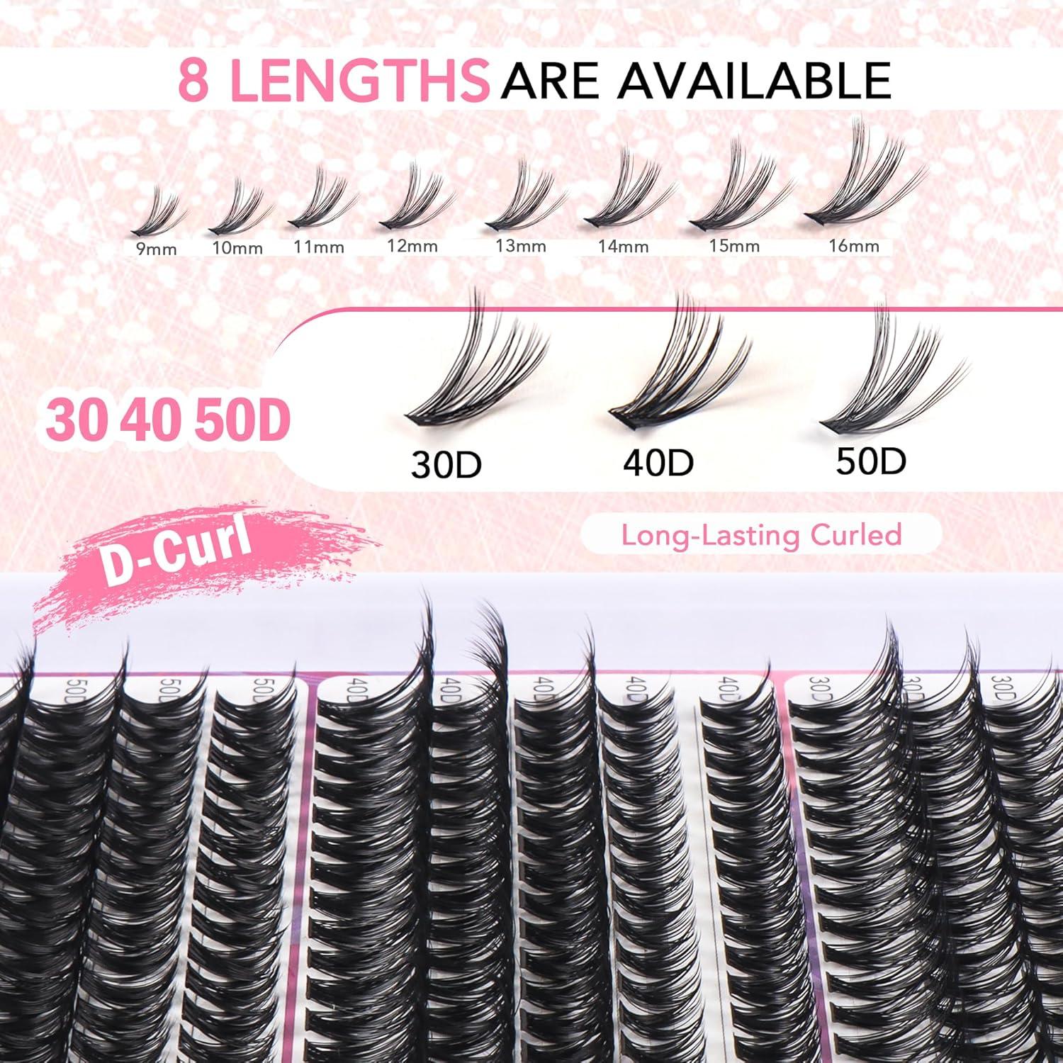 Grupos de Pestañas GAQQI 300Pcs 9-16mm D Curl DIY