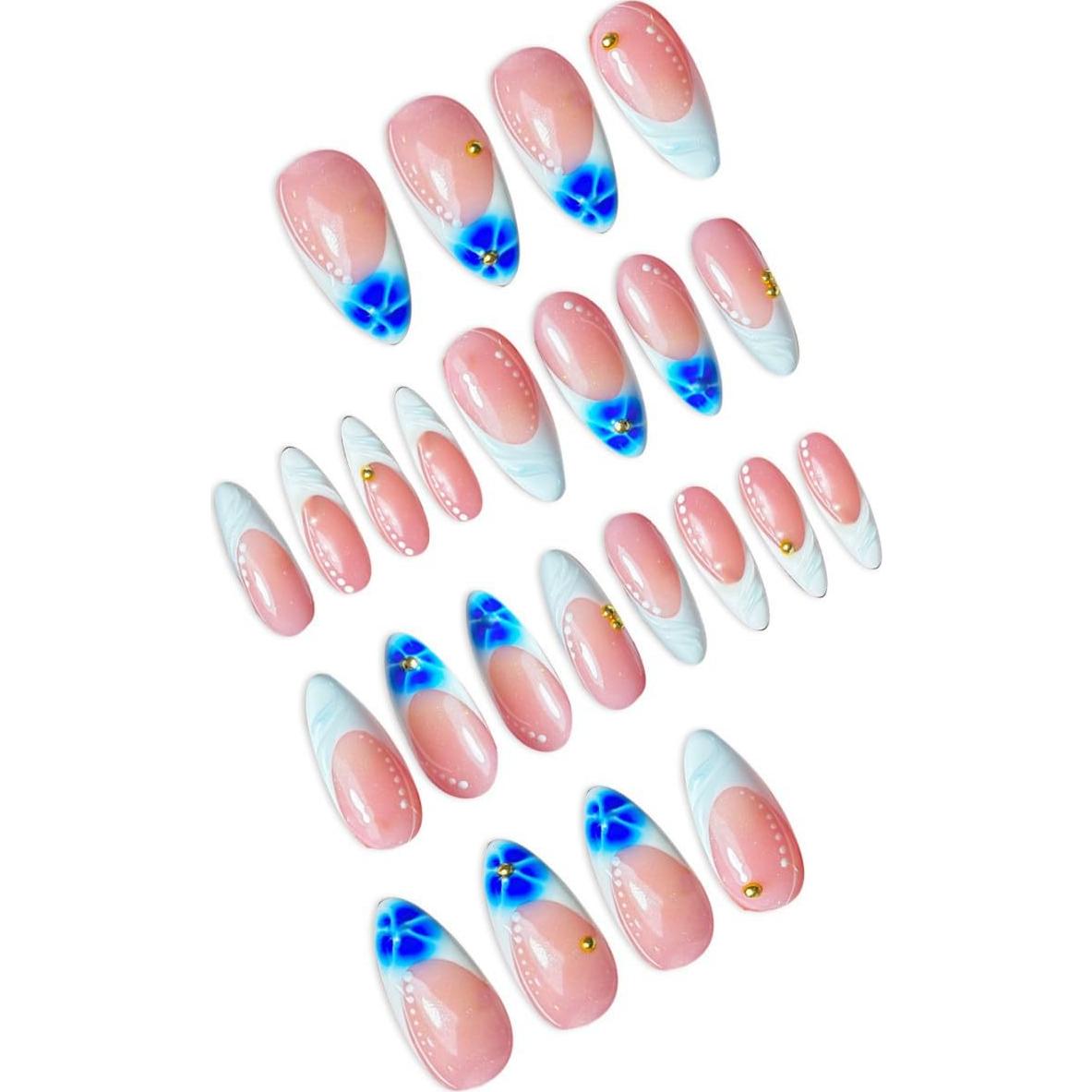 Uñas Postizas Cortas Almendras Francesas XMMXNBJ 24 Pcs