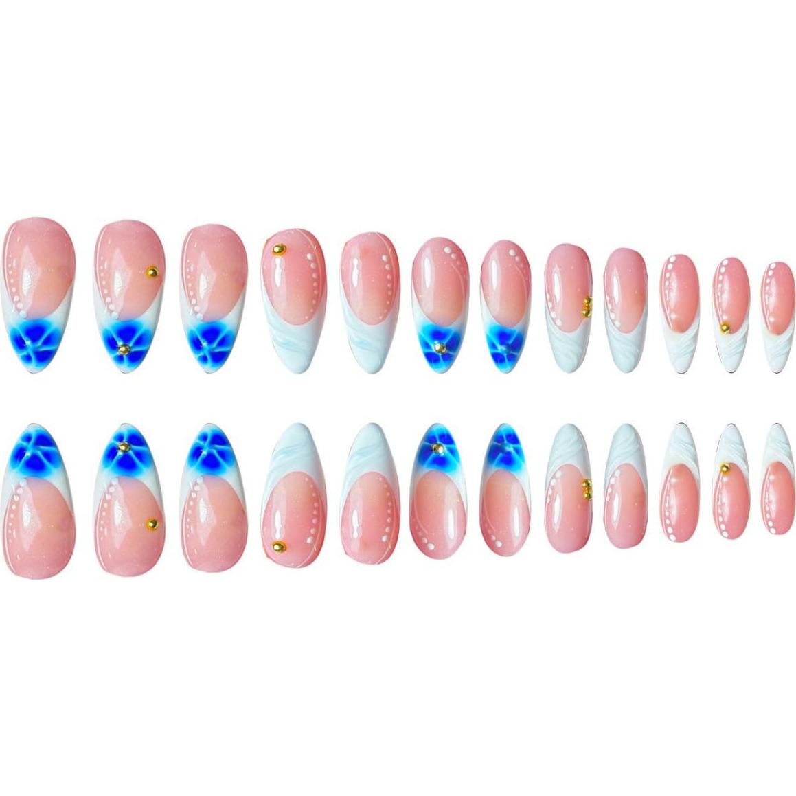 Uñas Postizas Cortas Almendras Francesas XMMXNBJ 24 Pcs