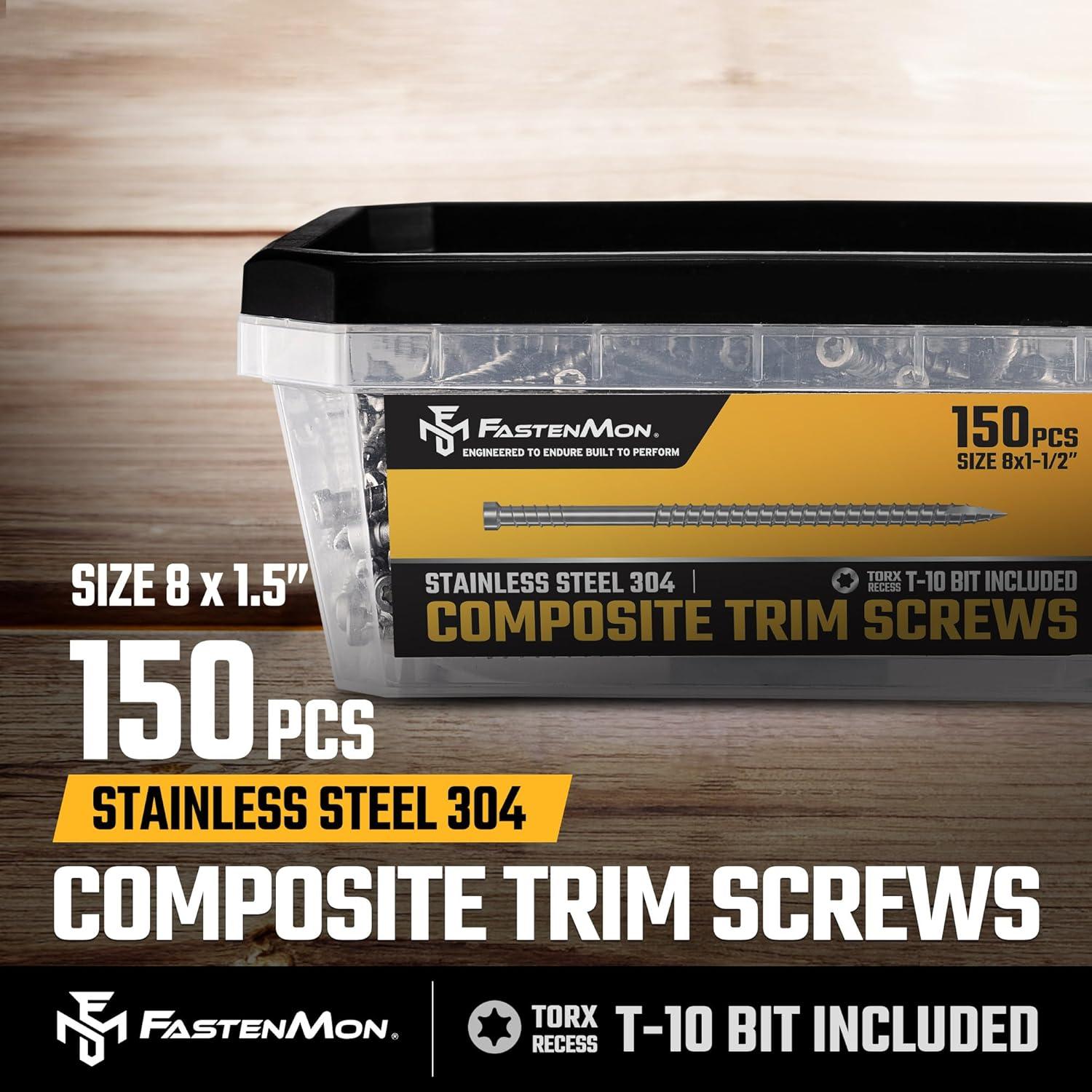 Tornillos de Acabado Oculto FastenMon 304 T-10 150pcs 3.81cm