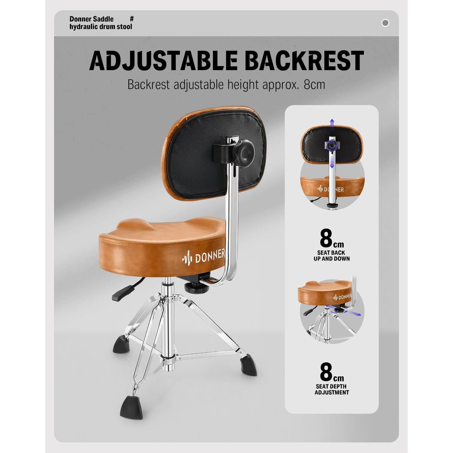 Silla de Tambor Donner EC6748 Ajustable con Respaldo Marrón