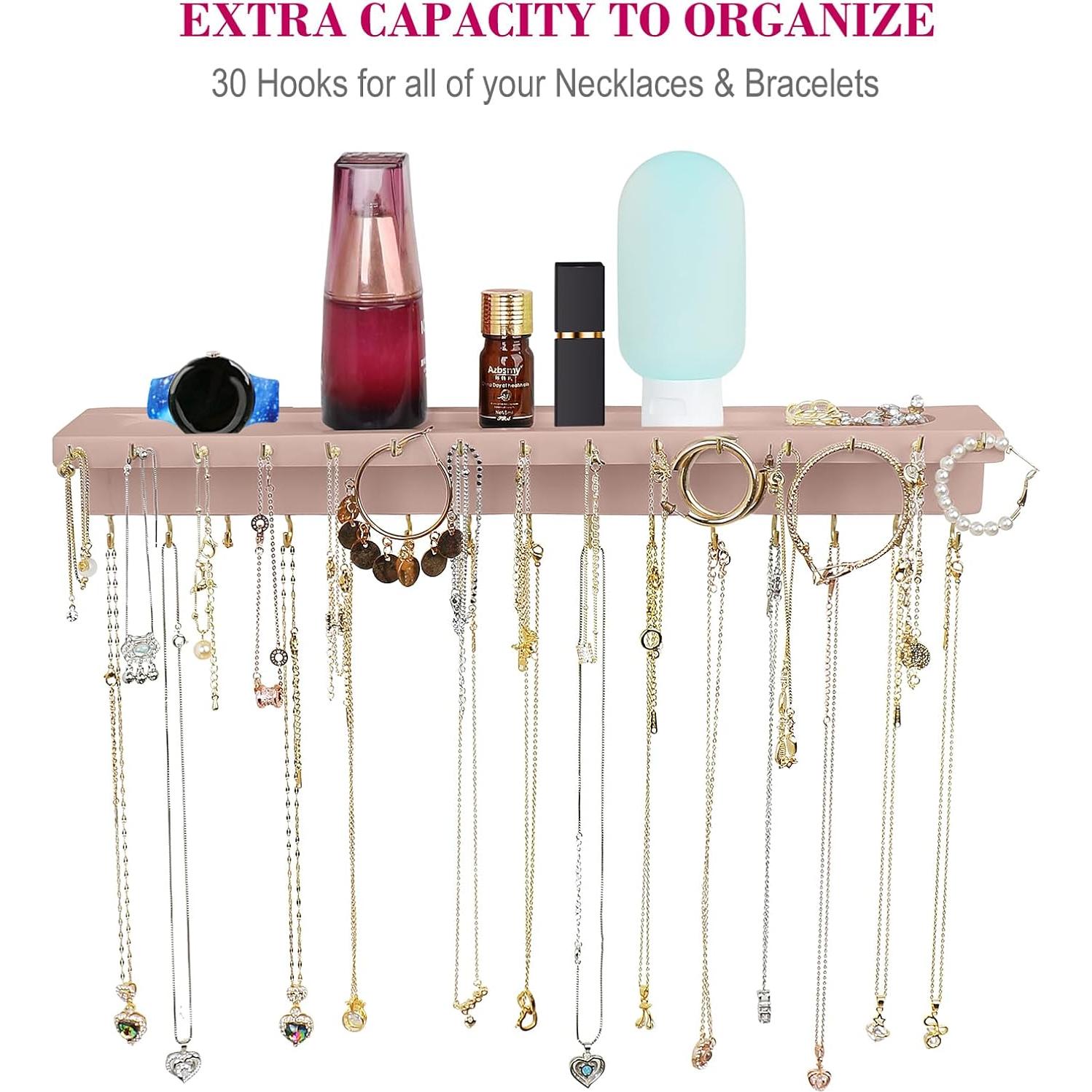 Soporte para Collares YYILIS Rosa con 30 Ganchos y Bandeja