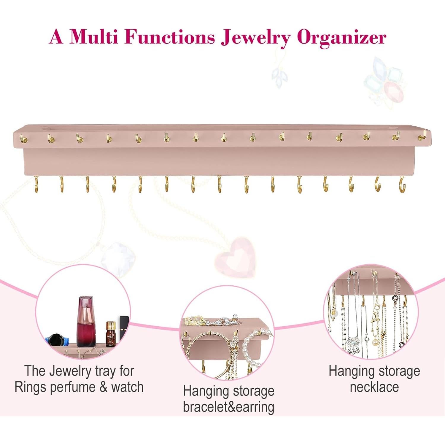 Soporte para Collares YYILIS Rosa con 30 Ganchos y Bandeja