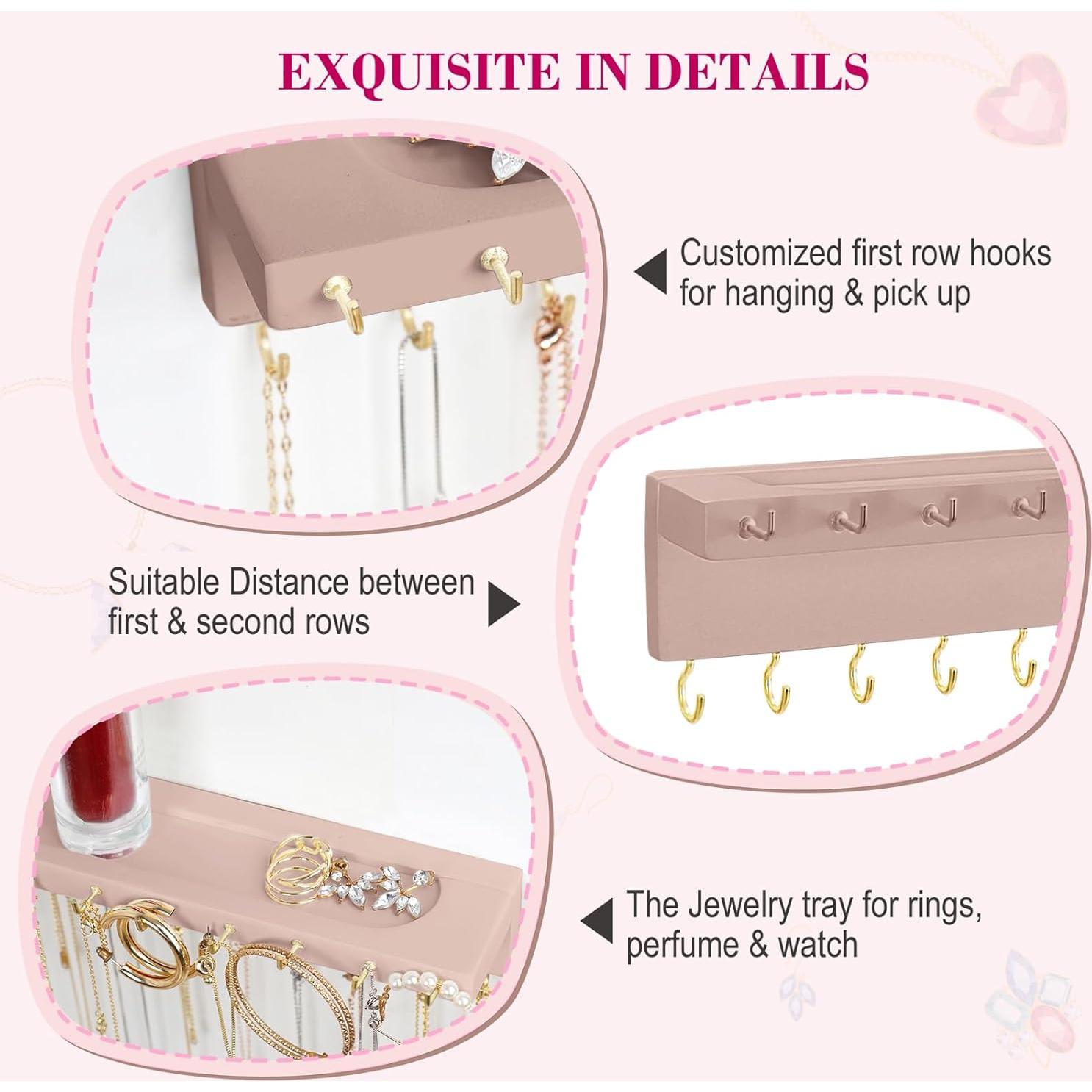 Soporte para Collares YYILIS Rosa con 30 Ganchos y Bandeja