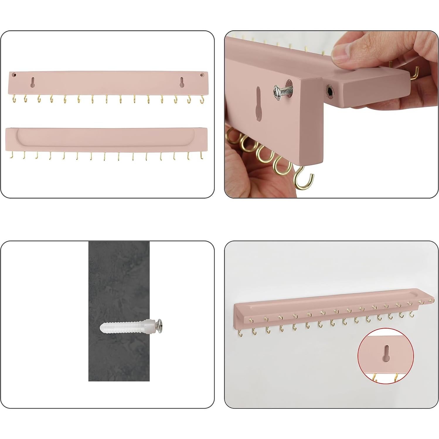 Soporte para Collares YYILIS Rosa con 30 Ganchos y Bandeja