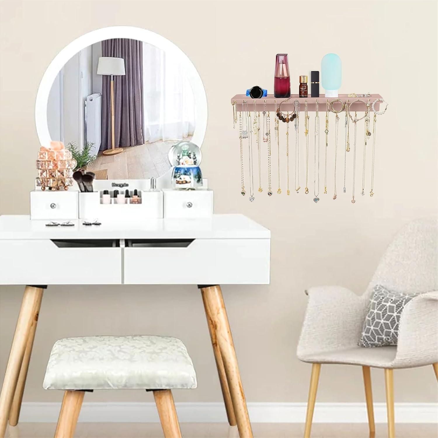 Soporte para Collares YYILIS Rosa con 30 Ganchos y Bandeja