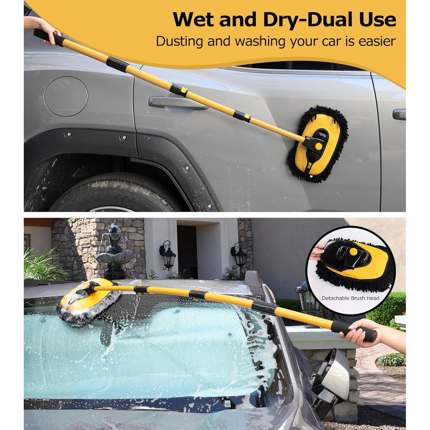 Kit de Cepillo de Lavado de Autos Anngrowy 56.7" Microfibra