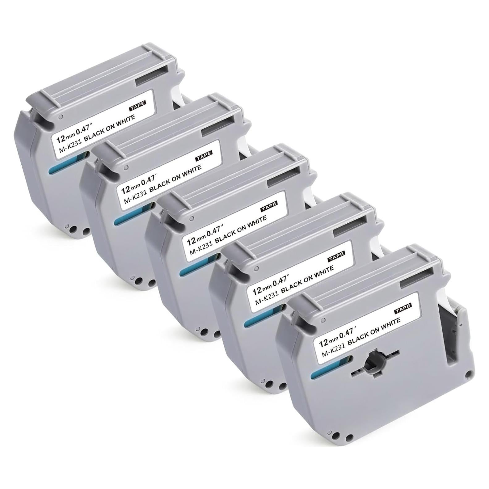 Cinta de Etiqueta 12mm BEYONDTEK MK231 Negro sobre Blanco 5 Paquetes