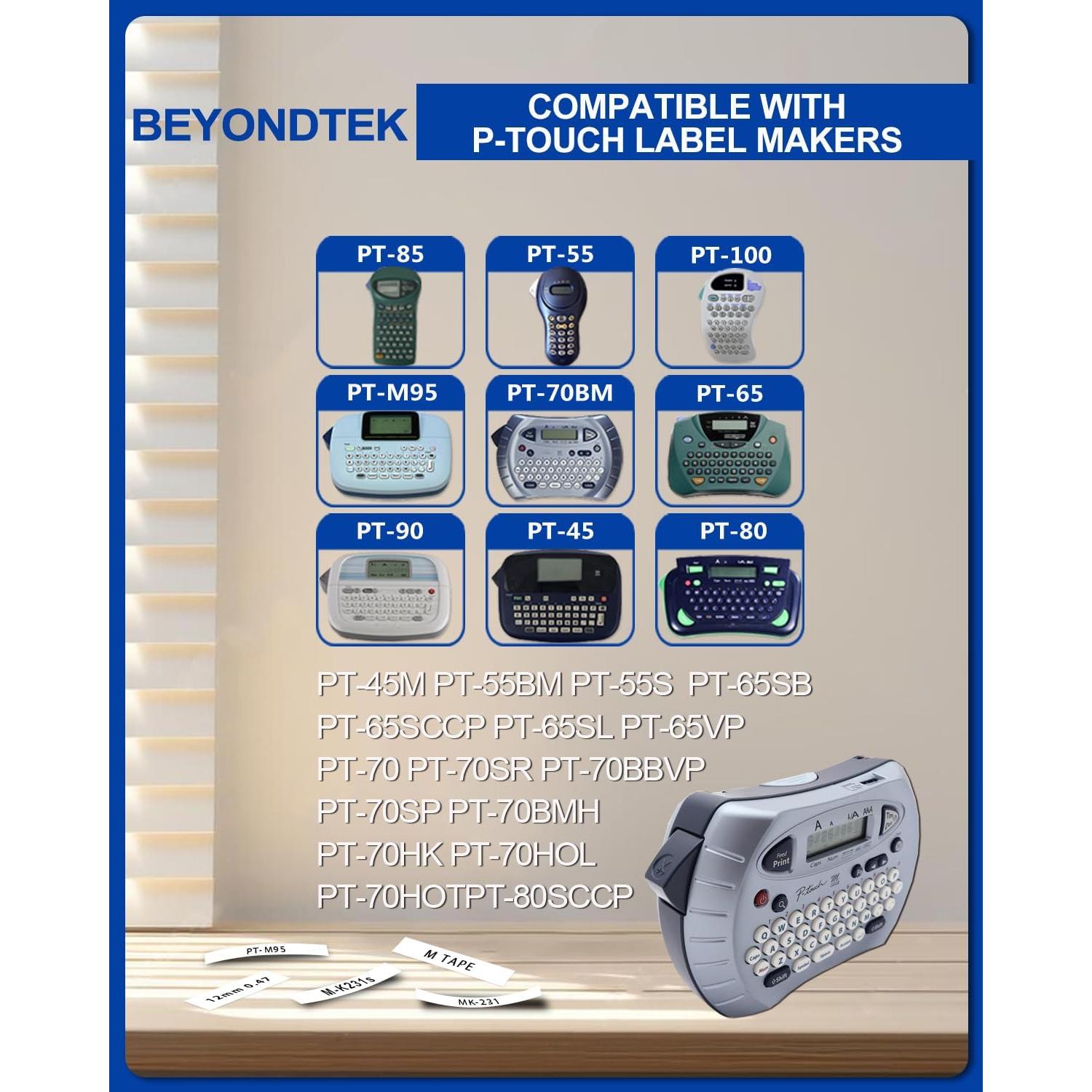 Cinta de Etiqueta 12mm BEYONDTEK MK231 Negro sobre Blanco 5 Paquetes