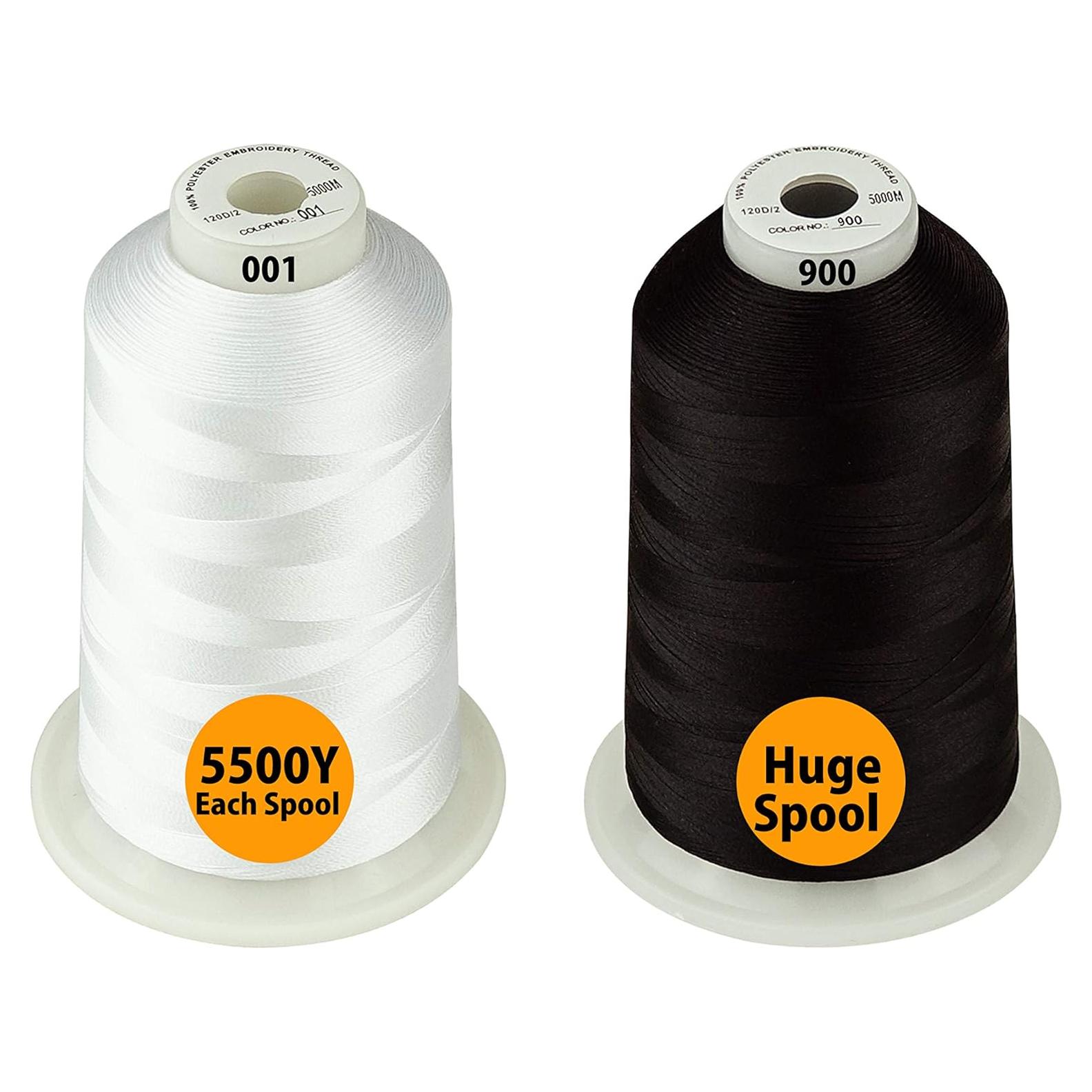 Hilo de Bordado Simthread 100% Poliester 2 Bobinas Blancas y Negras