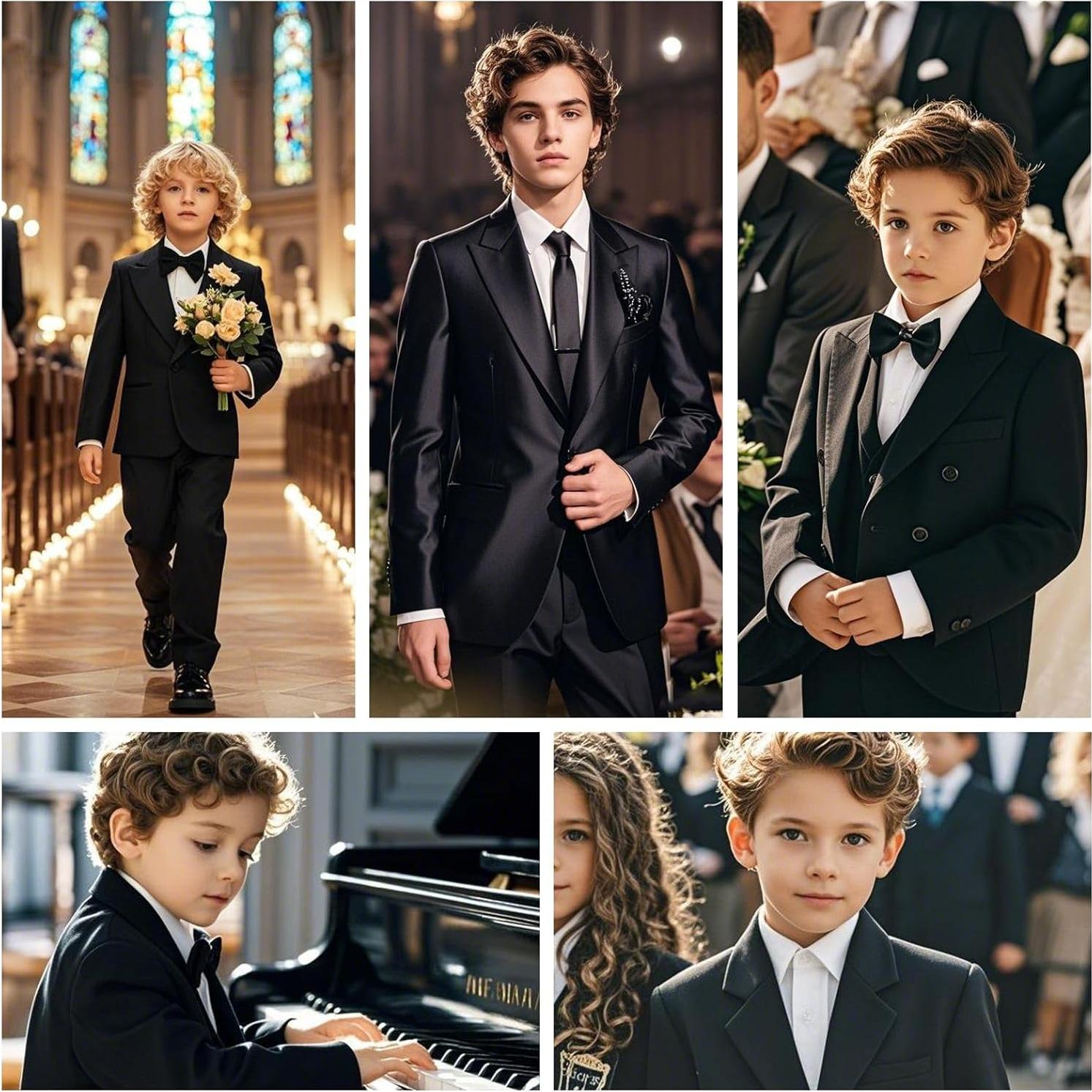 Traje Slim Fit para Niños ELPA 5 Piezas Color Negro