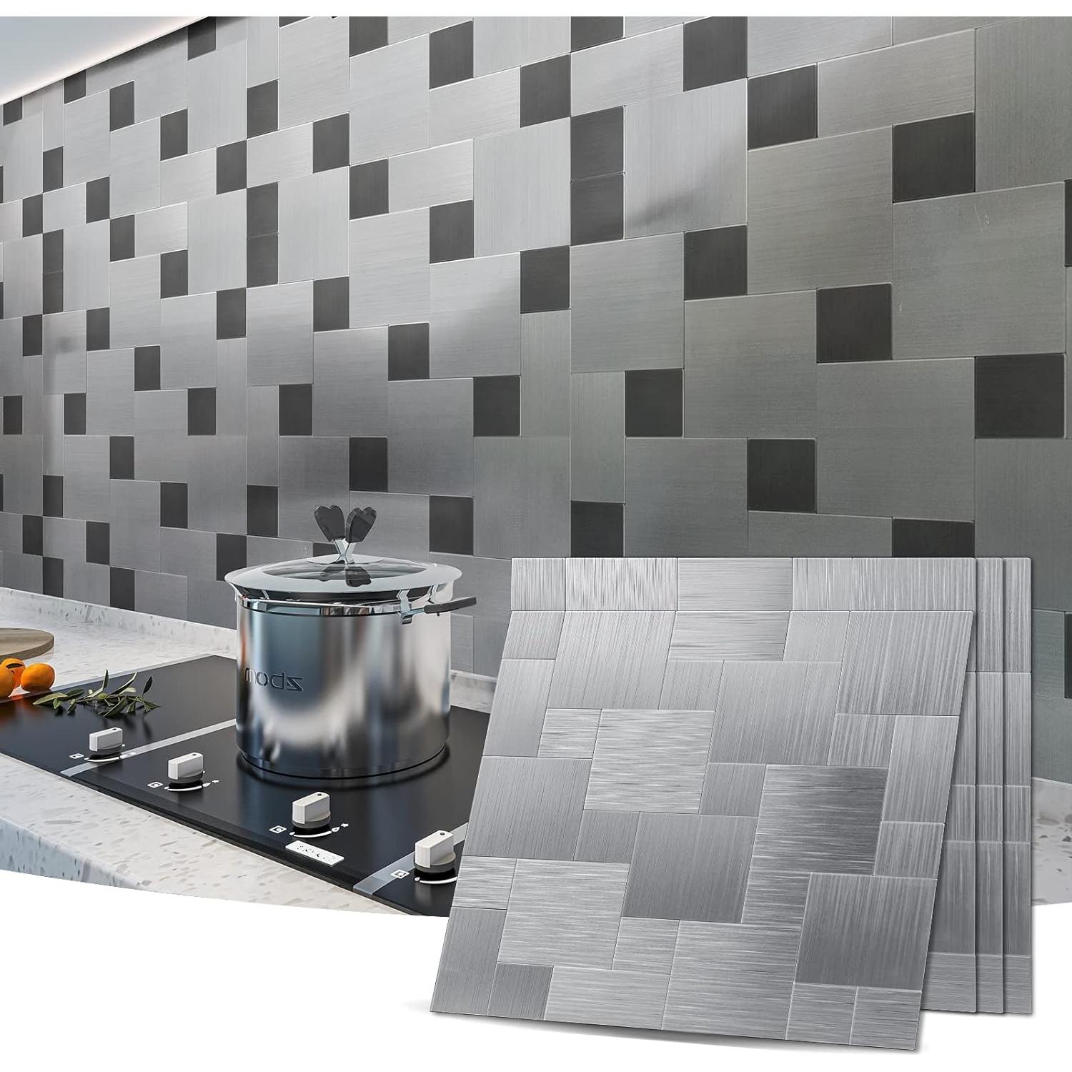 Azulejos de Metal Art3d Pelar y Pegar 10 Piezas Plata Cepillada