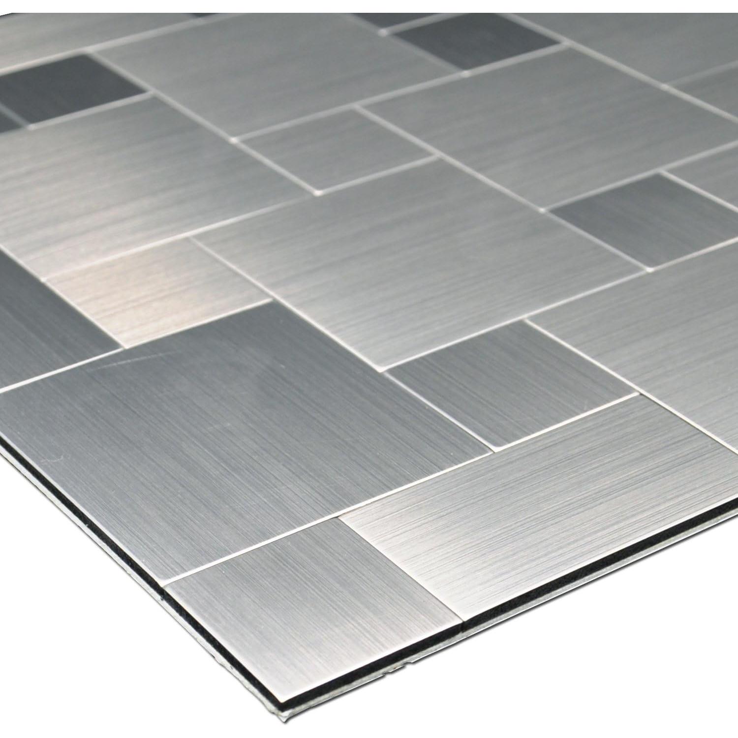 Azulejos de Metal Art3d Pelar y Pegar 10 Piezas Plata Cepillada