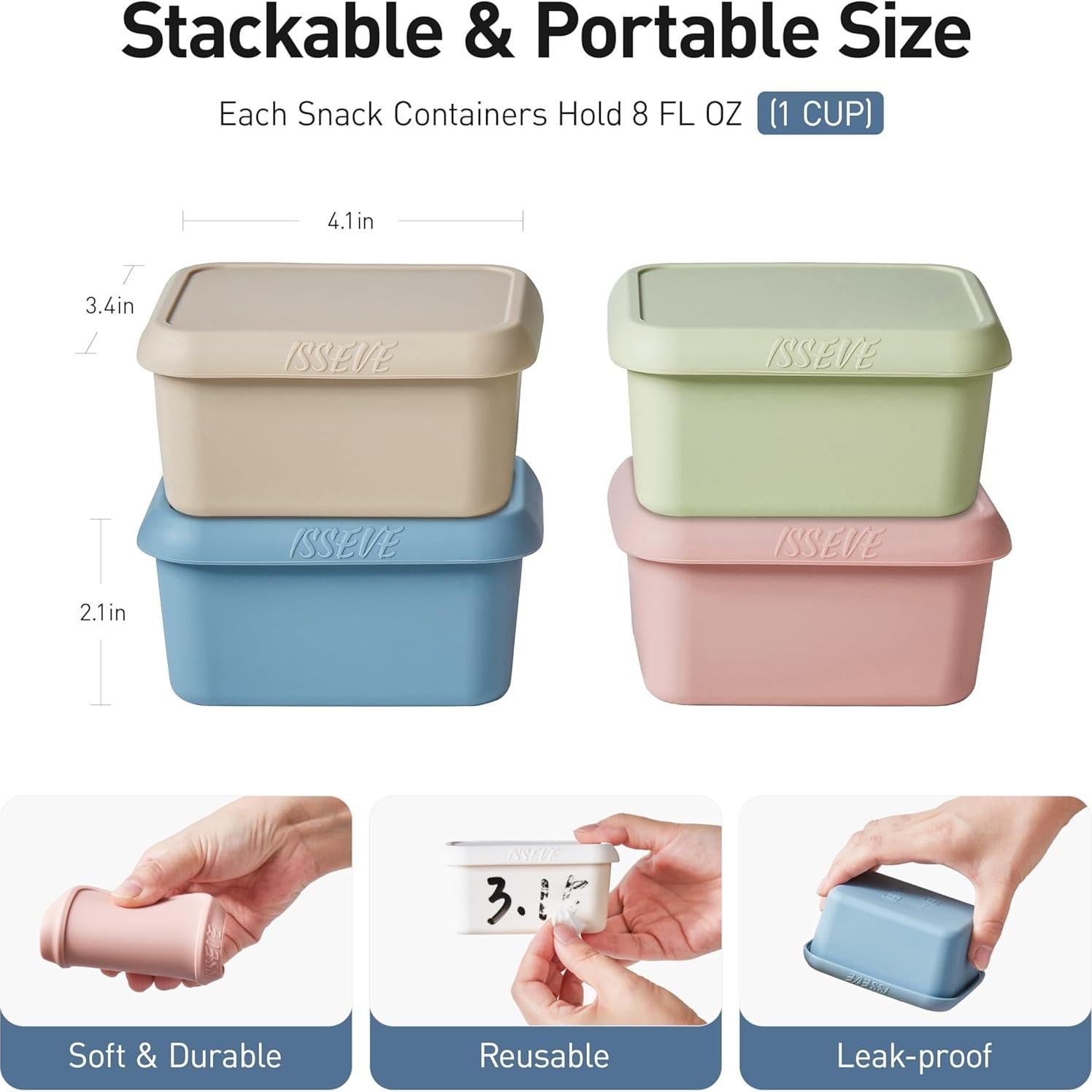 Contenedores de Snack ISSEVE de Silicona 8oz - 4 Piezas