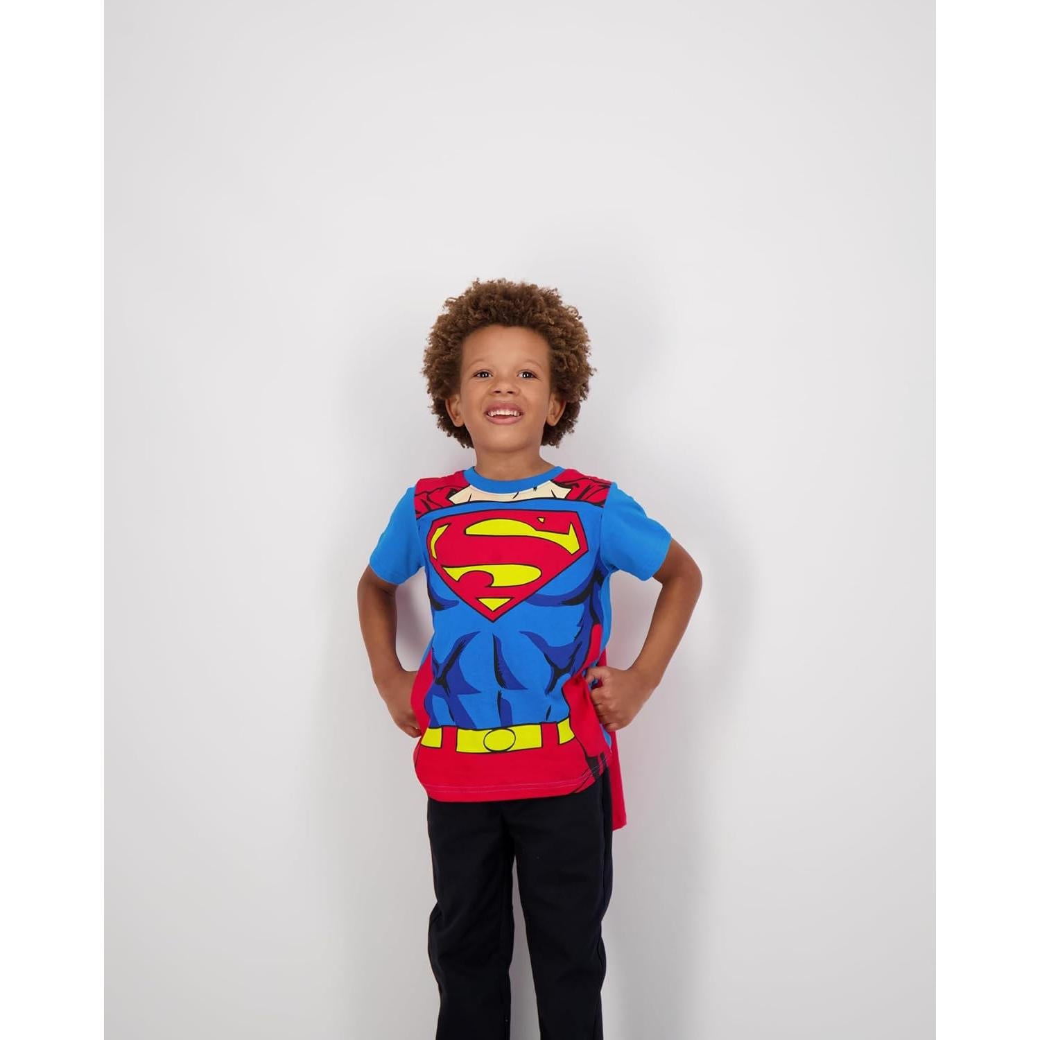 Camiseta Superman para Niños con Capa Desmontable 100% Algodón