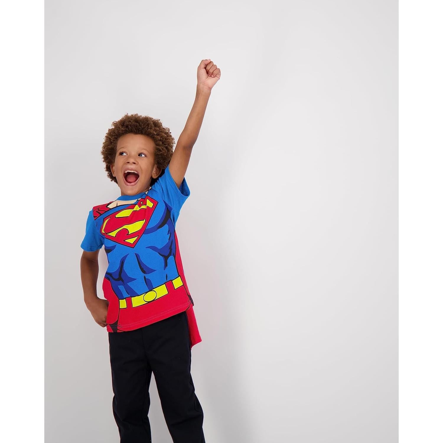 Camiseta Superman para Niños con Capa Desmontable 100% Algodón