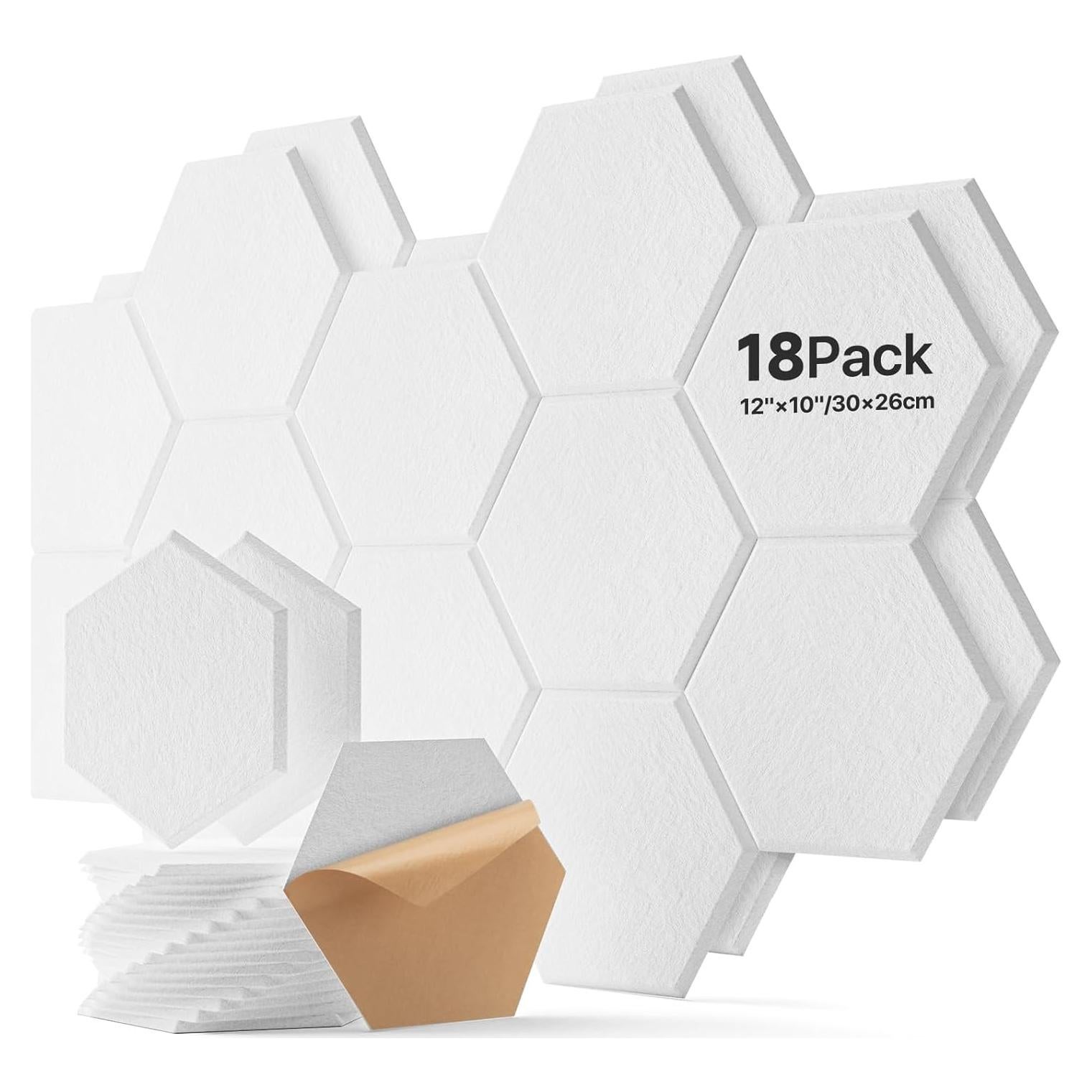 18 Paneles Acústicos Hexagonales Autoadhesivos Blanco 30.48x25.4 cm