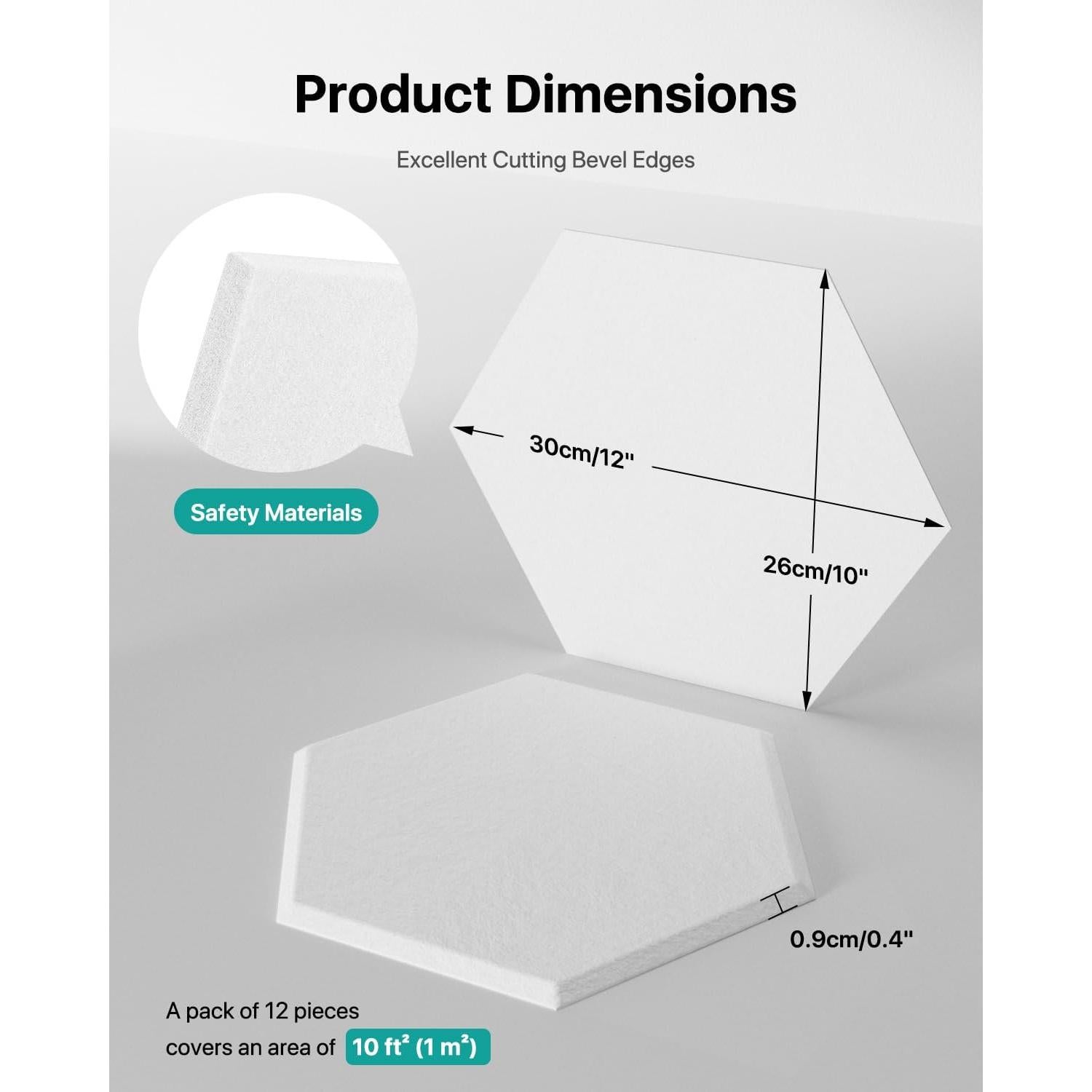 18 Paneles Acústicos Hexagonales Autoadhesivos Blanco 30.48x25.4 cm