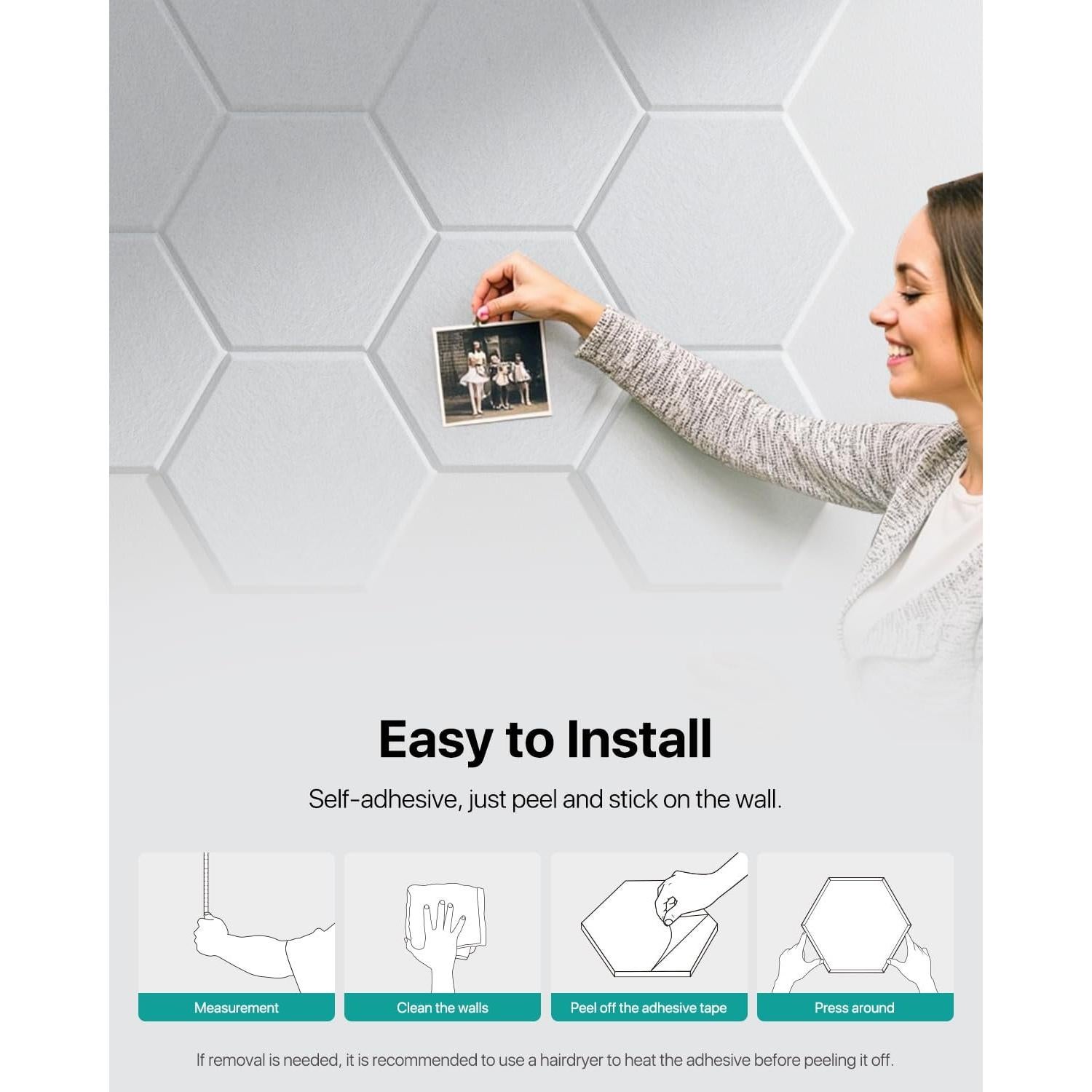 18 Paneles Acústicos Hexagonales Autoadhesivos Blanco 30.48x25.4 cm