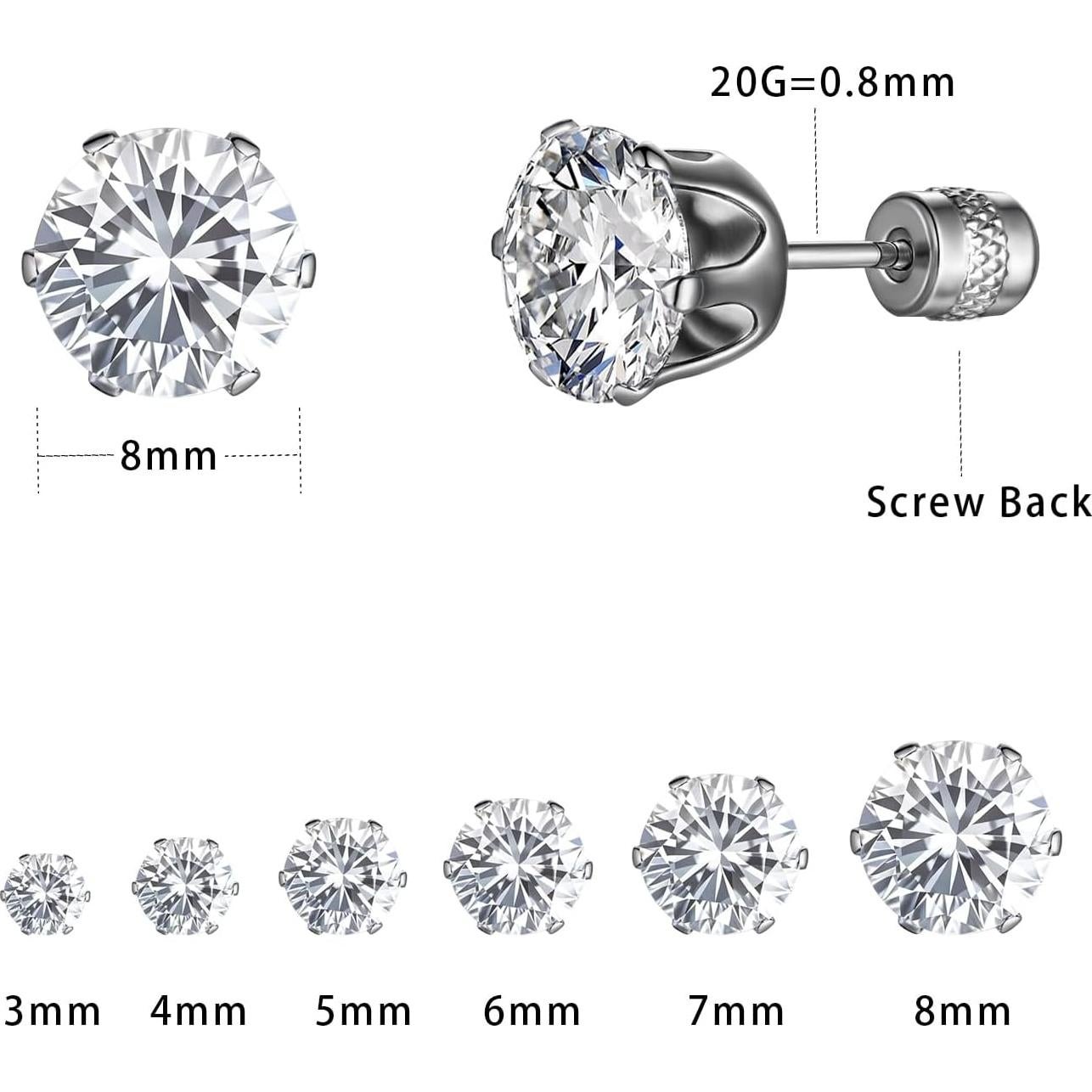 Aretes Hipoalergénicos VOLUKA Acero Inoxidable con Zirconia 8mm