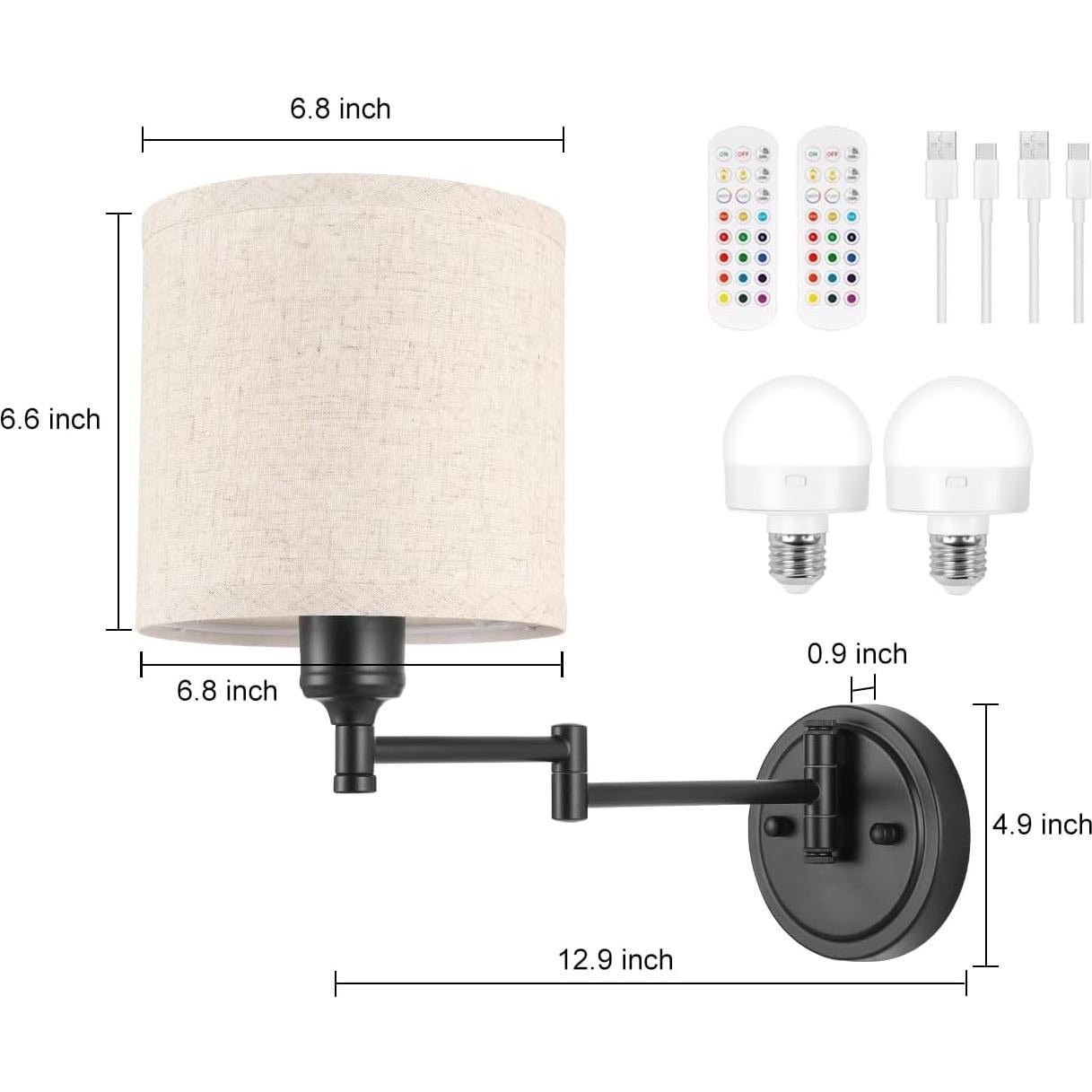 Aplique de pared recargable GOODATE BZ-DC, 15 colores, control remoto