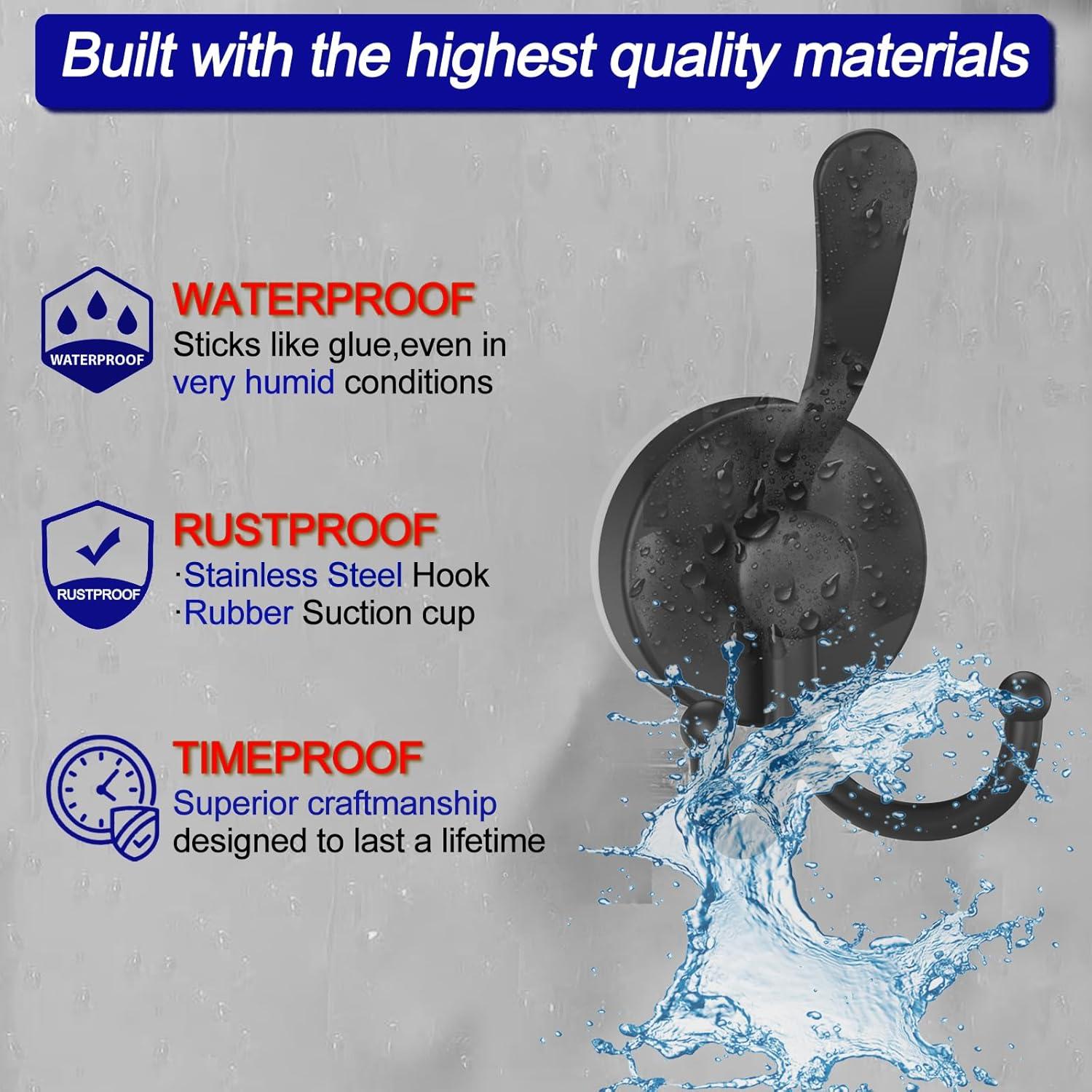 Ganchos de Ventosa Dobles Bntuk para Ducha - 2 Piezas, Negro