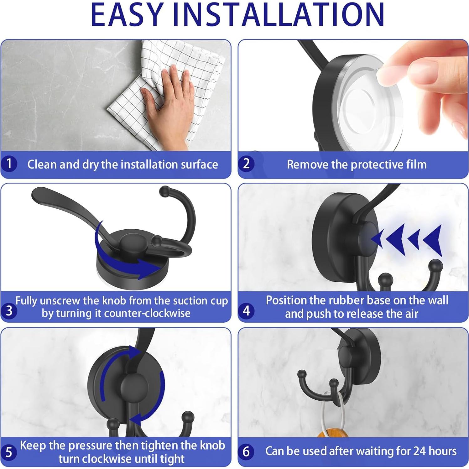 Ganchos de Ventosa Dobles Bntuk para Ducha - 2 Piezas, Negro