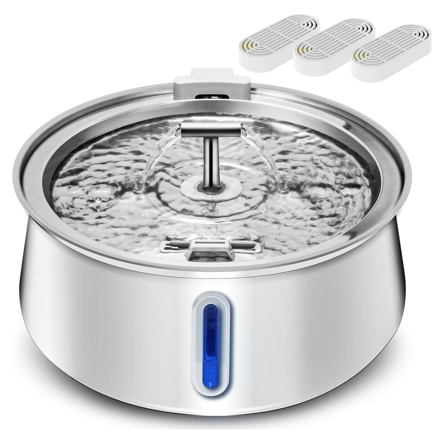 Fuente de Agua para Gatos Vekonn Acero Inoxidable 3.96L 2 Vías