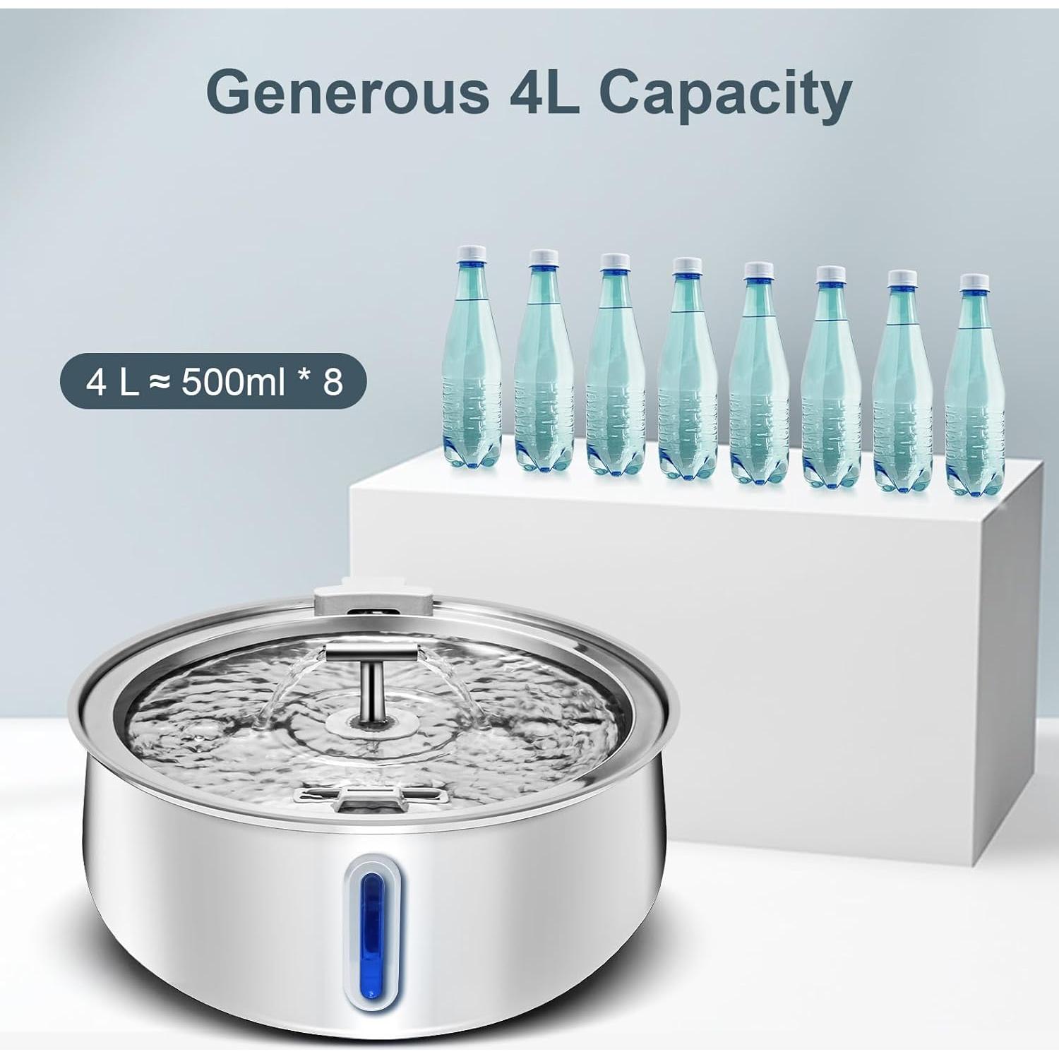 Fuente de Agua para Gatos Vekonn Acero Inoxidable 3.96L 2 Vías