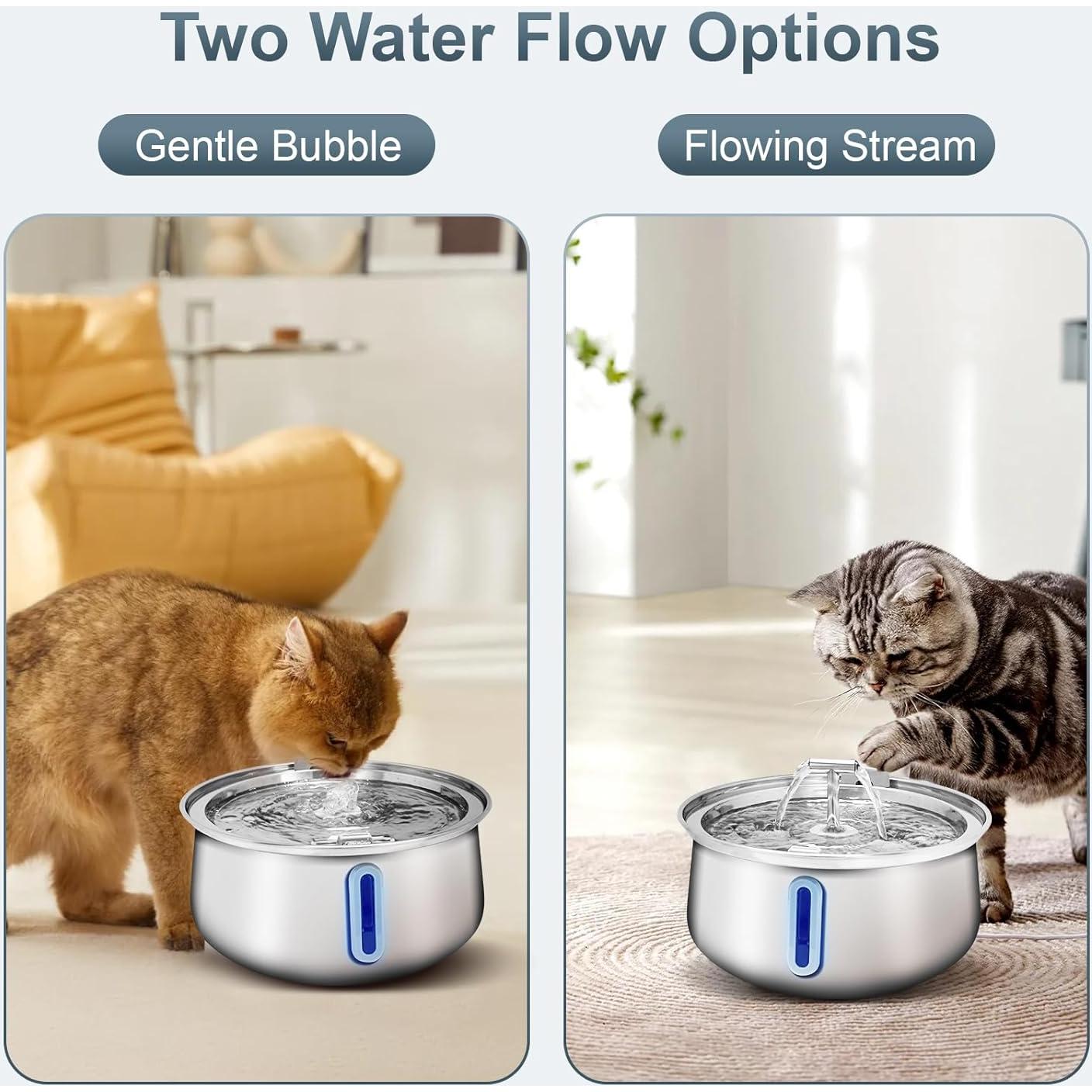 Fuente de Agua para Gatos Vekonn Acero Inoxidable 3.96L 2 Vías