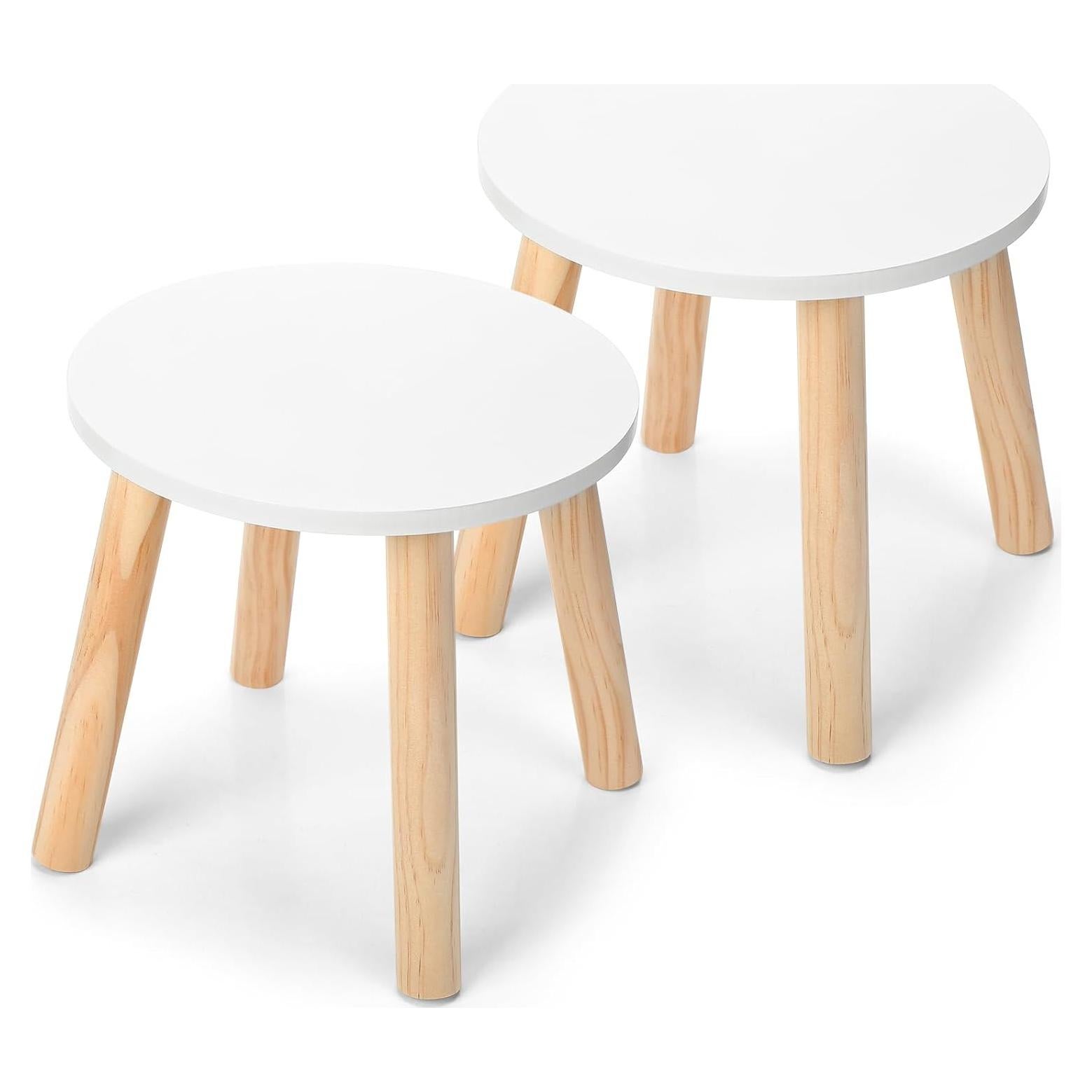 Taburete de Madera Wenqik para Niños - Paquete de 2 - Blanco