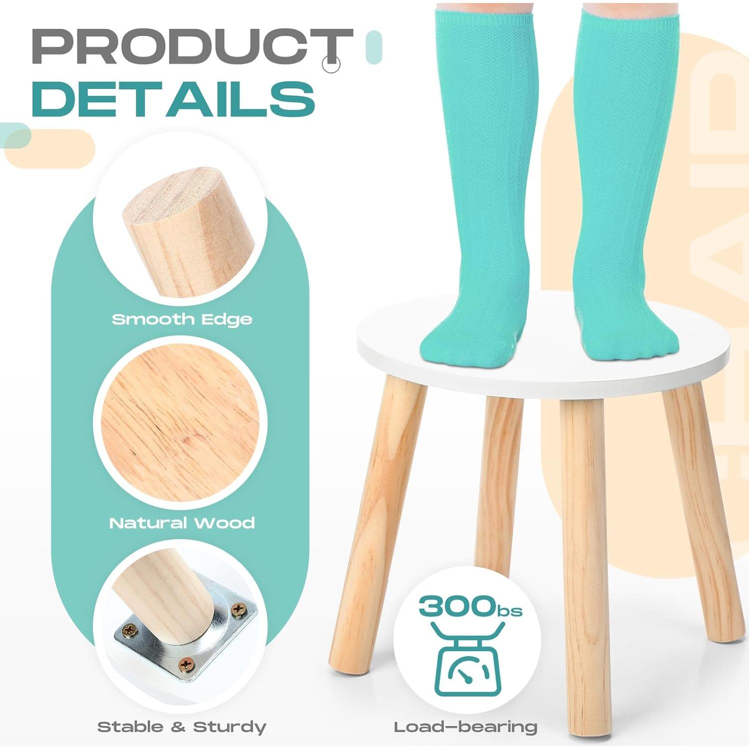 Taburete de Madera Wenqik para Niños - Paquete de 2 - Blanco