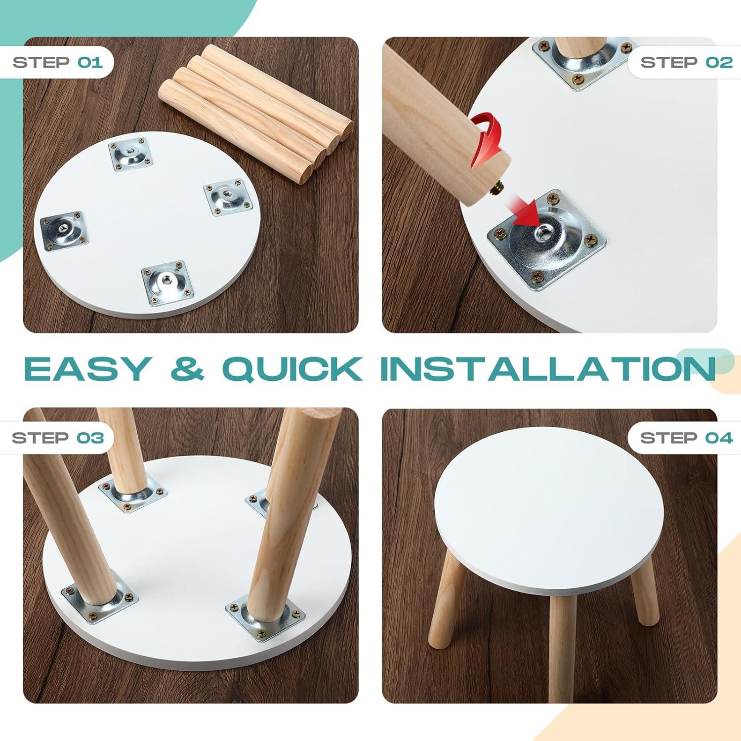 Taburete de Madera Wenqik para Niños - Paquete de 2 - Blanco