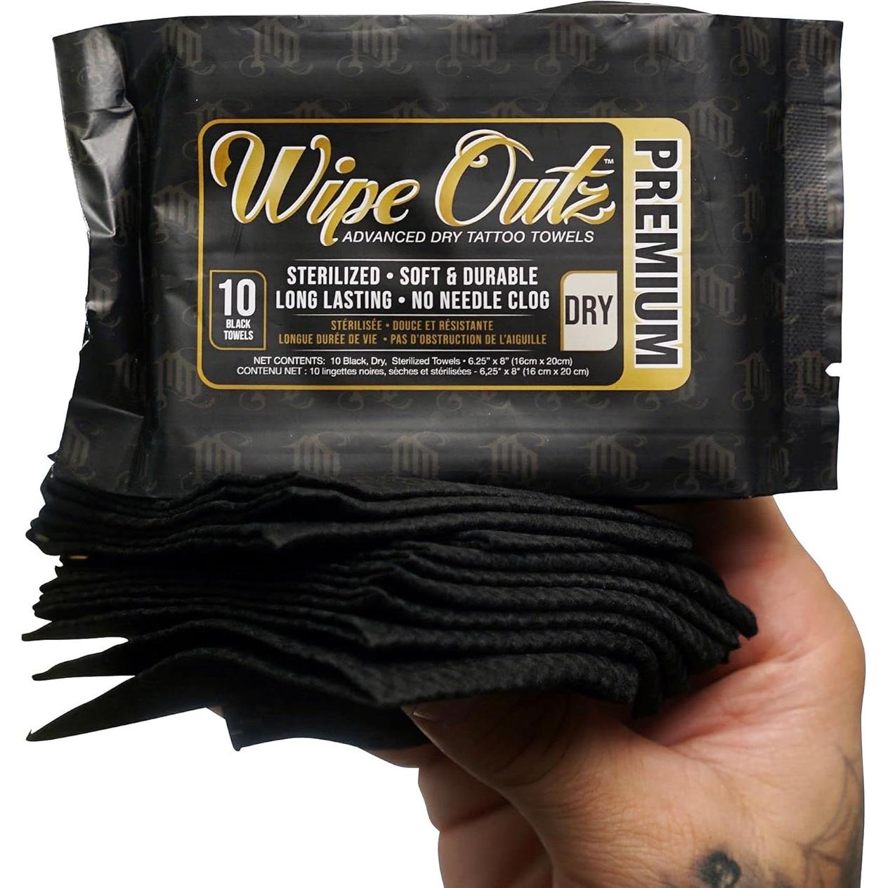 Toallas Secas para Tatuajes Wipe Outz - 40 Unidades Negras