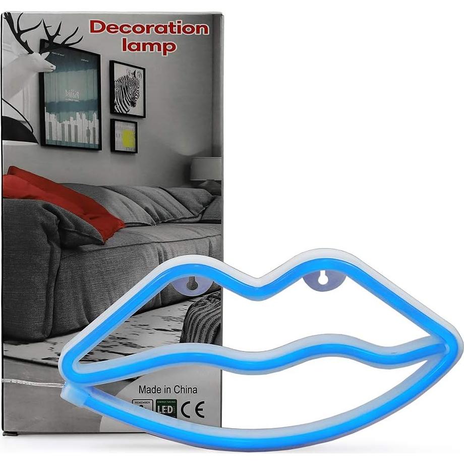 Luz de Neón LED Labio Azul Woohaha 27.5x14 cm Decorativa