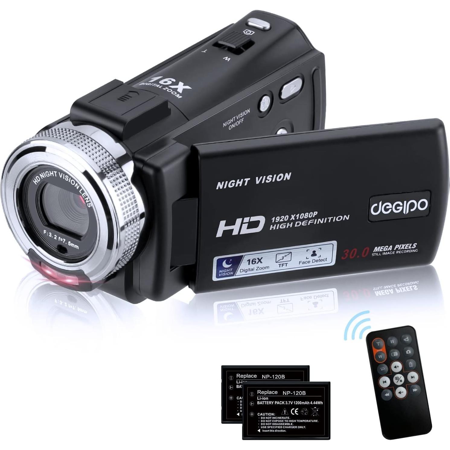 Cámara de Video Full HD 1080P DEGIPO HDV-P12 con Visión Nocturna