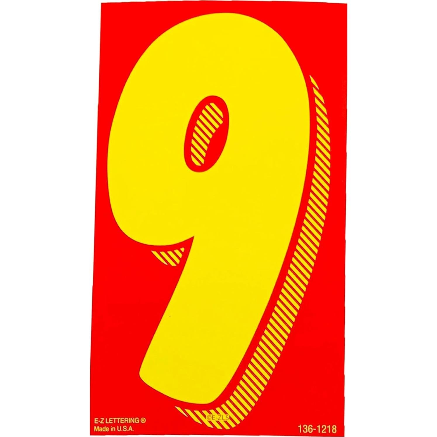 Calcomanías de Vinilo EZ Números 9 Rojos y Amarillos 36 Unidades