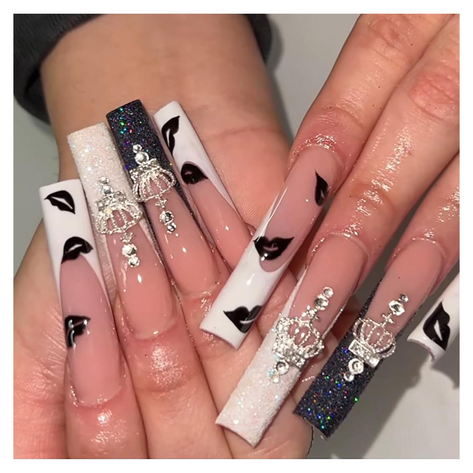 Uñas Postizas Extra Largas Cuadradas TBRZTR - Labios Negros