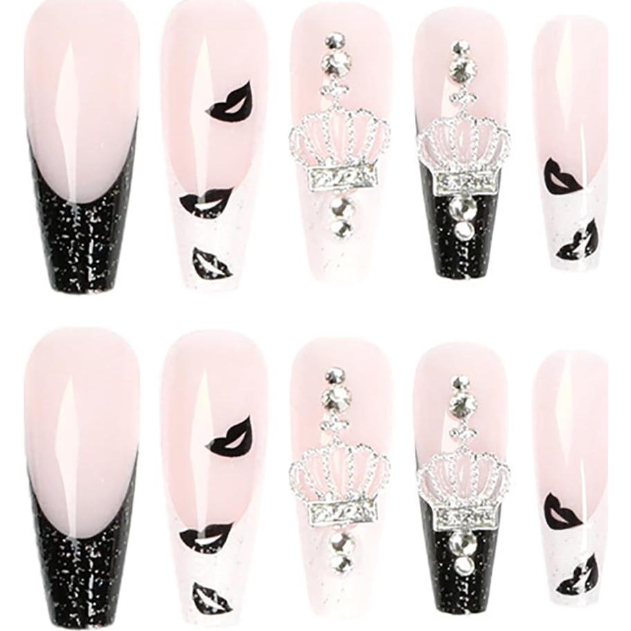 Uñas Postizas Extra Largas Cuadradas TBRZTR - Labios Negros