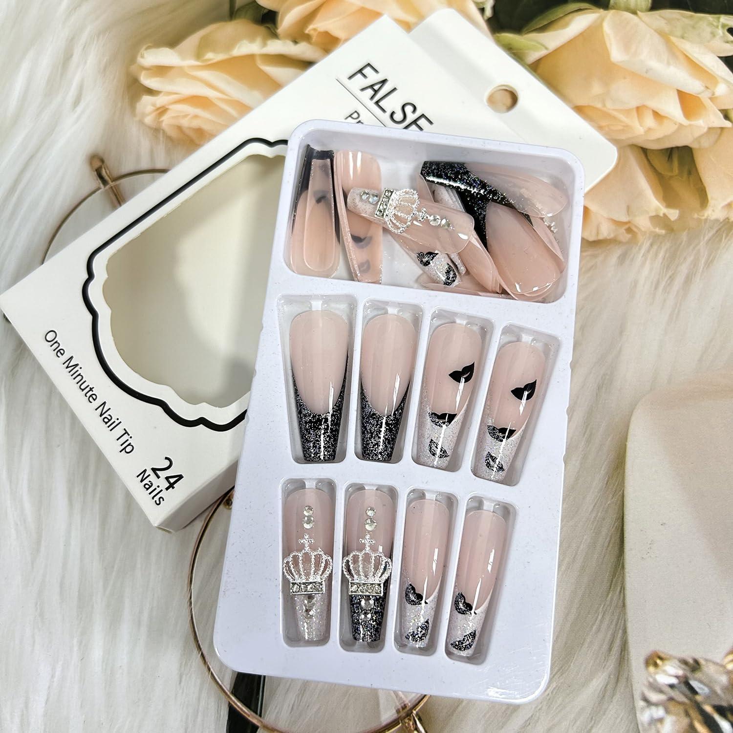 Uñas Postizas Extra Largas Cuadradas TBRZTR - Labios Negros