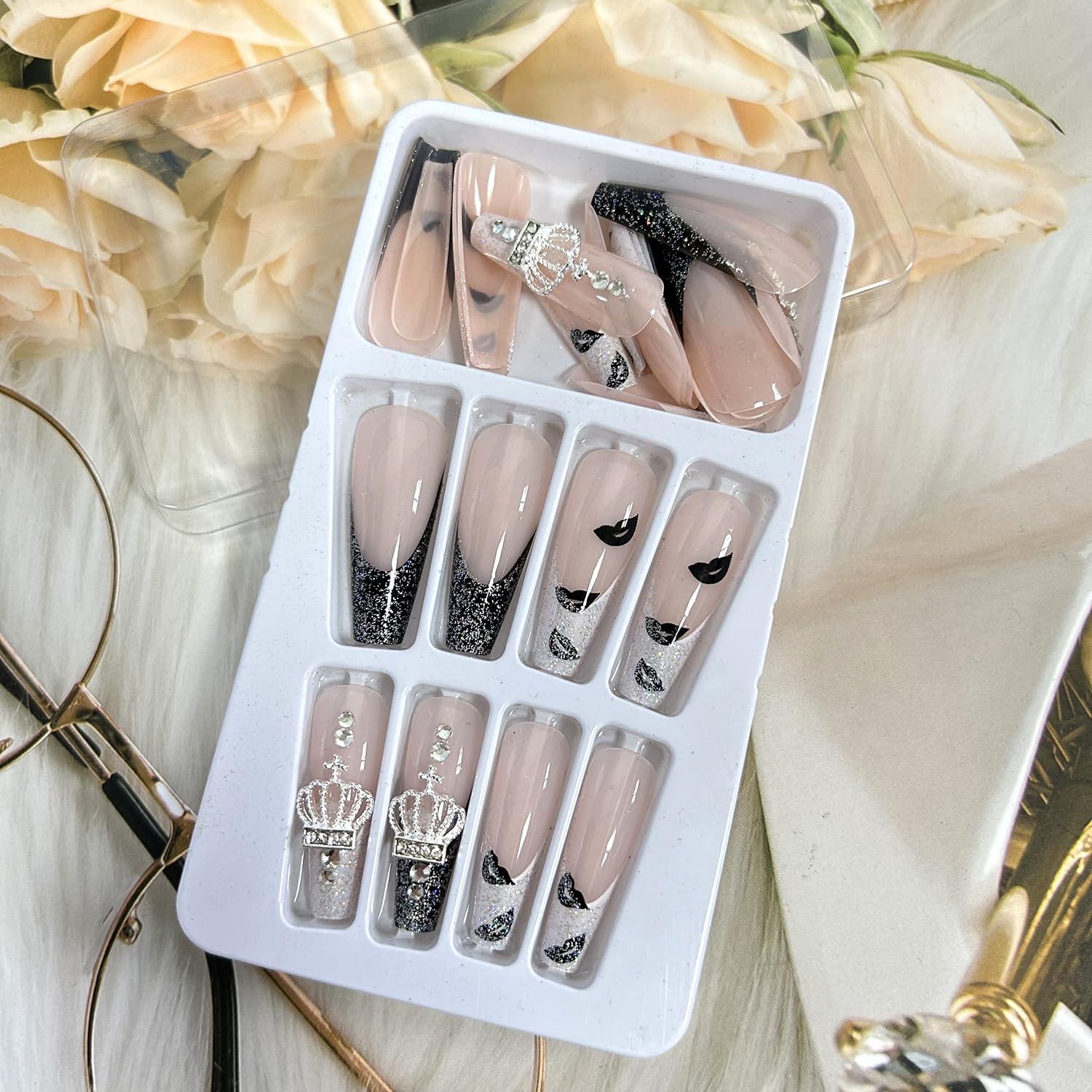 Uñas Postizas Extra Largas Cuadradas TBRZTR - Labios Negros