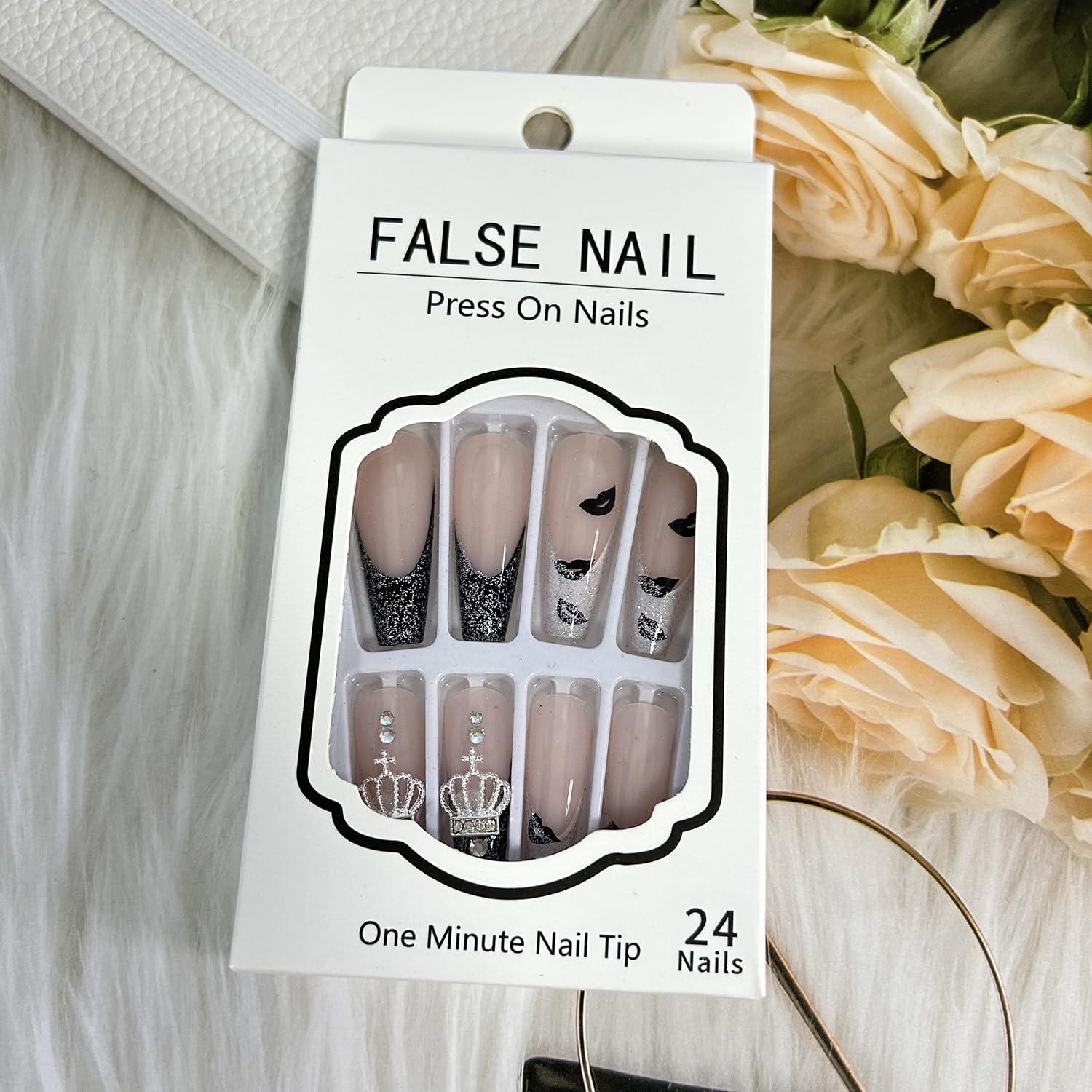 Uñas Postizas Extra Largas Cuadradas TBRZTR - Labios Negros