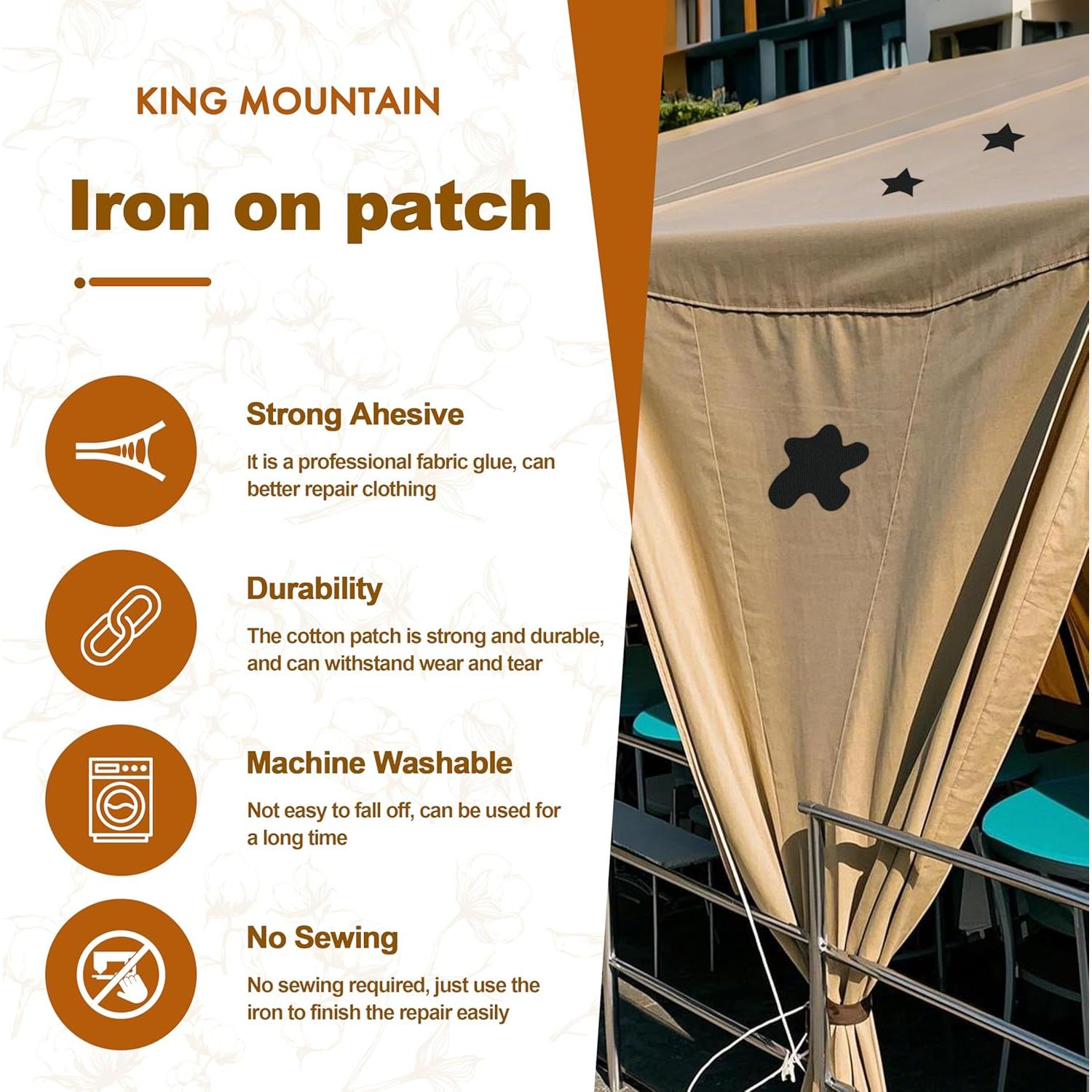 Parche Termoadhesivo KING MOUNTAIN 8 Piezas Lienzo Negro 9.5x12.5cm