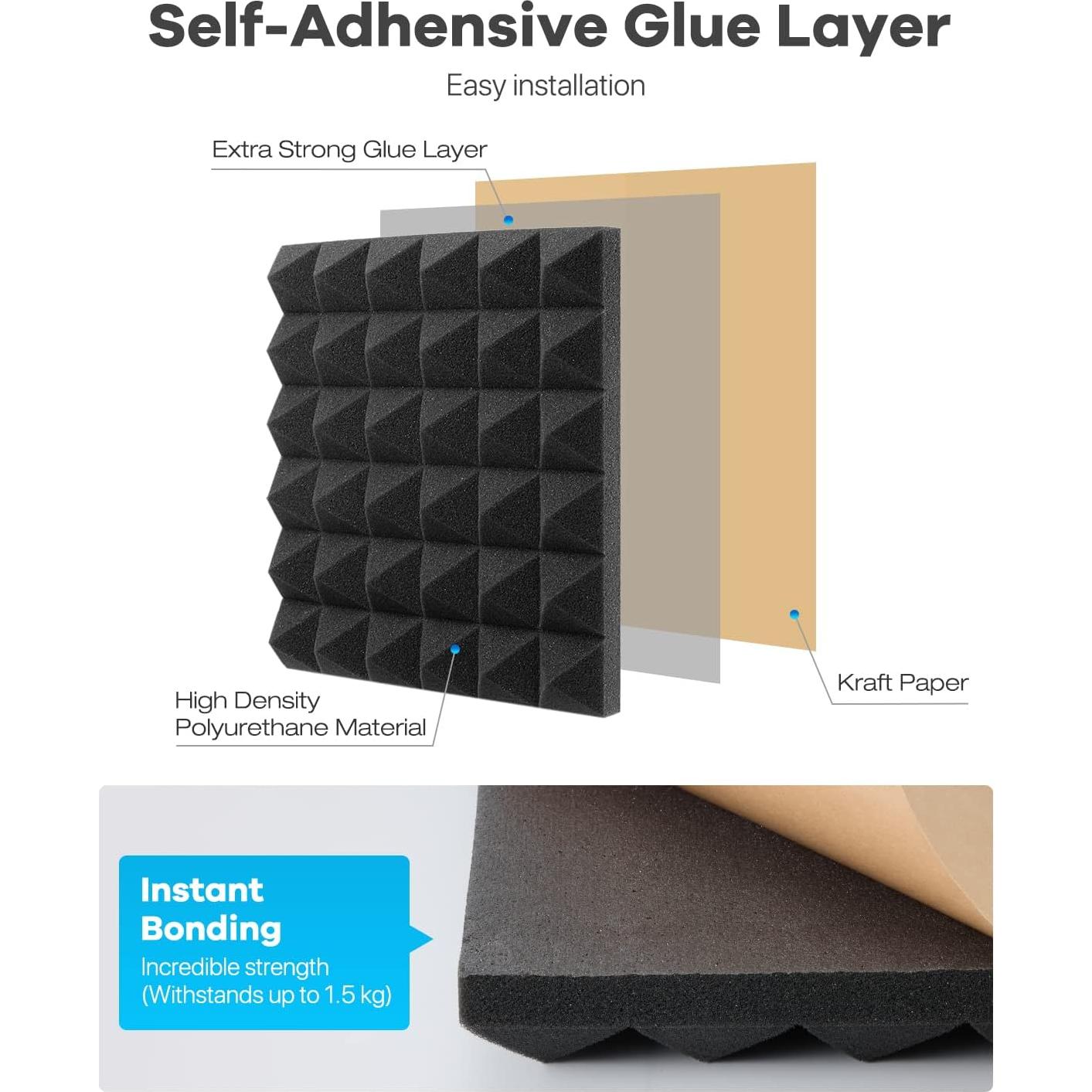 Paneles Acústicos Insonorizantes Kuchoow 12 Piezas 30.48x30.48cm